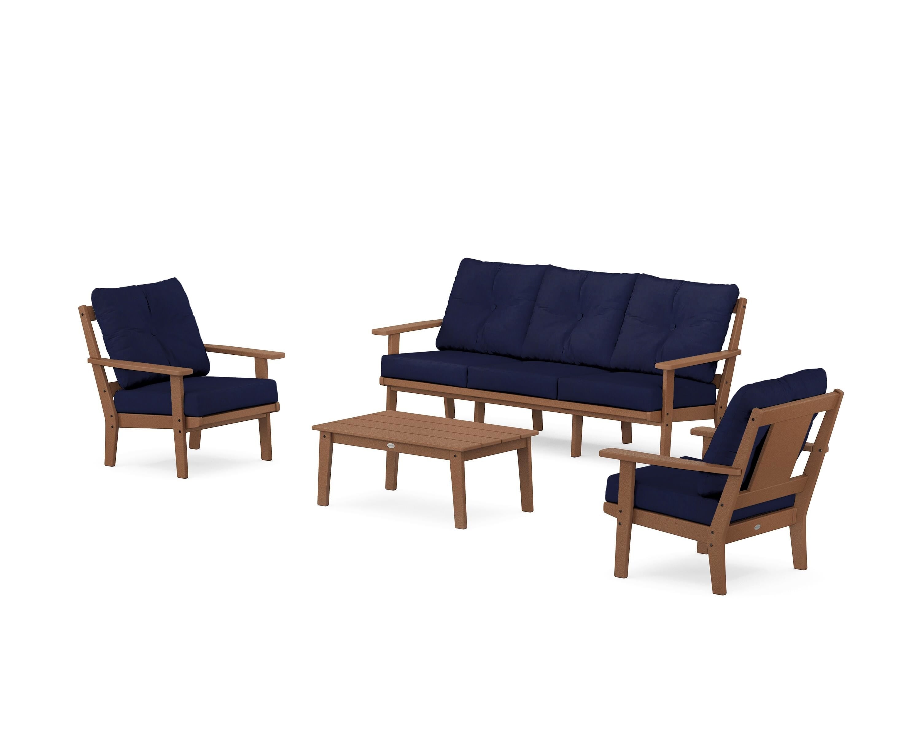 POLYWOOD Prairie 4-Piece Deep Seating Set with Sofa in Teak / Navy