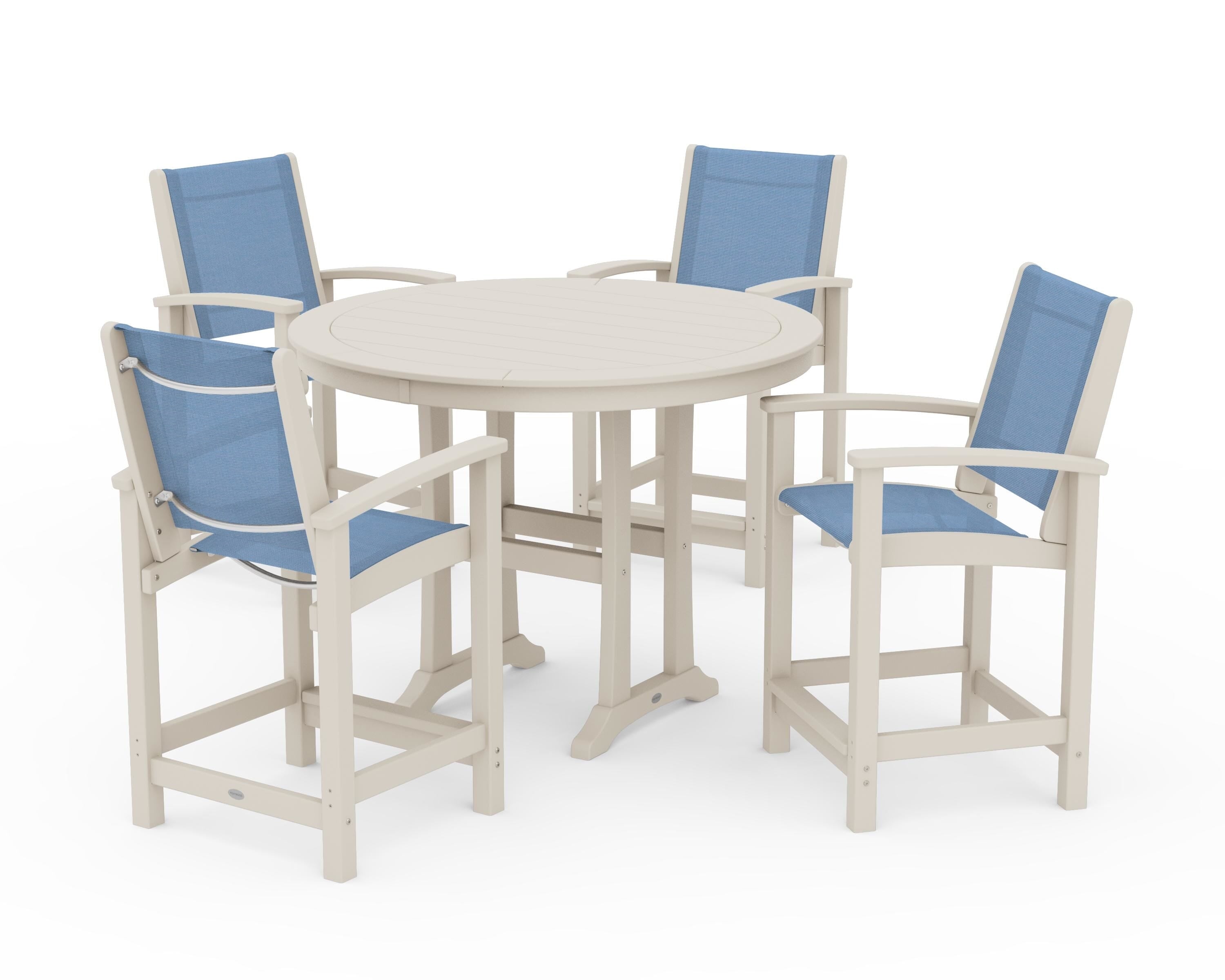 POLYWOOD Coastal 5-Piece Counter Set in Sand / Poolside Sling