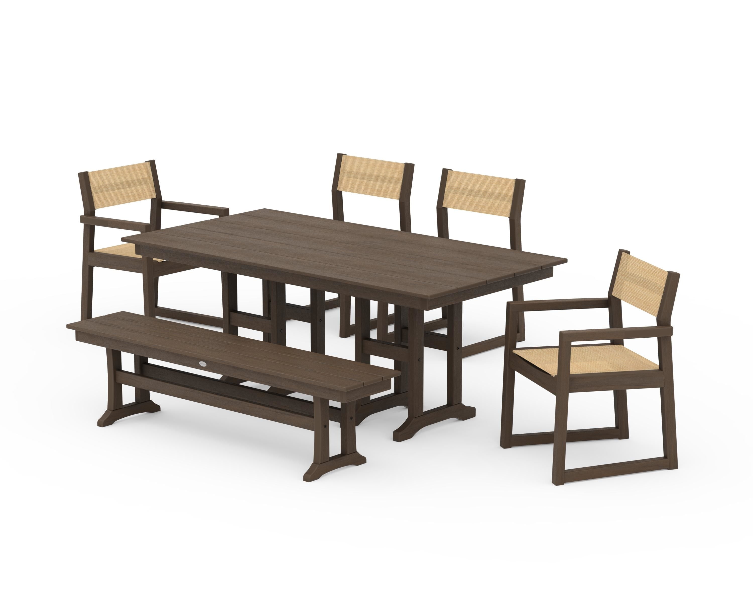 POLYWOOD EDGE Sling 6-Piece Farmhouse Dining Set in Kona / Dupioni Apricot Sling