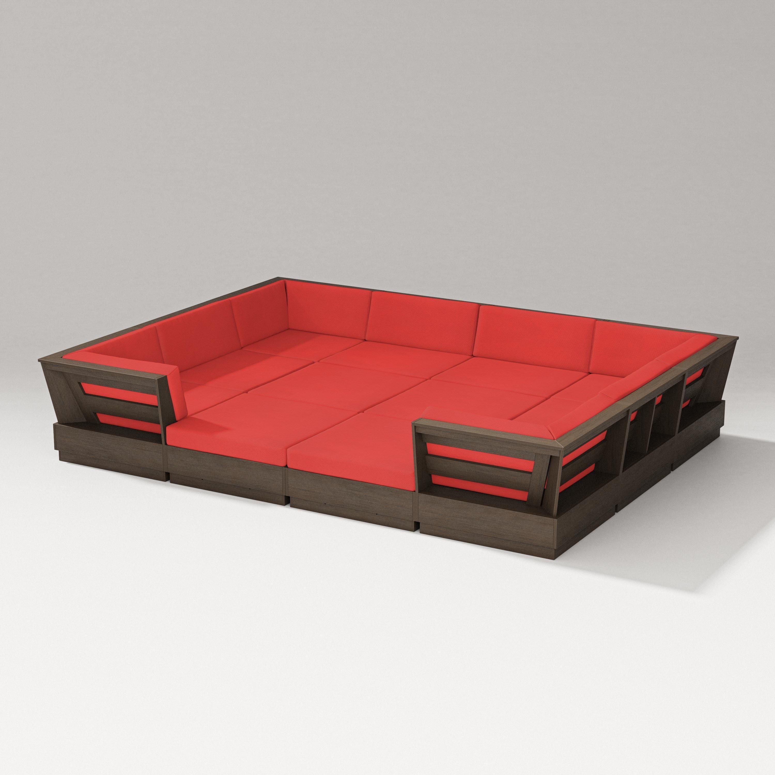 PW Designer Series Elevate 12-Piece Pit Sectional in Kona / Crimson Linen