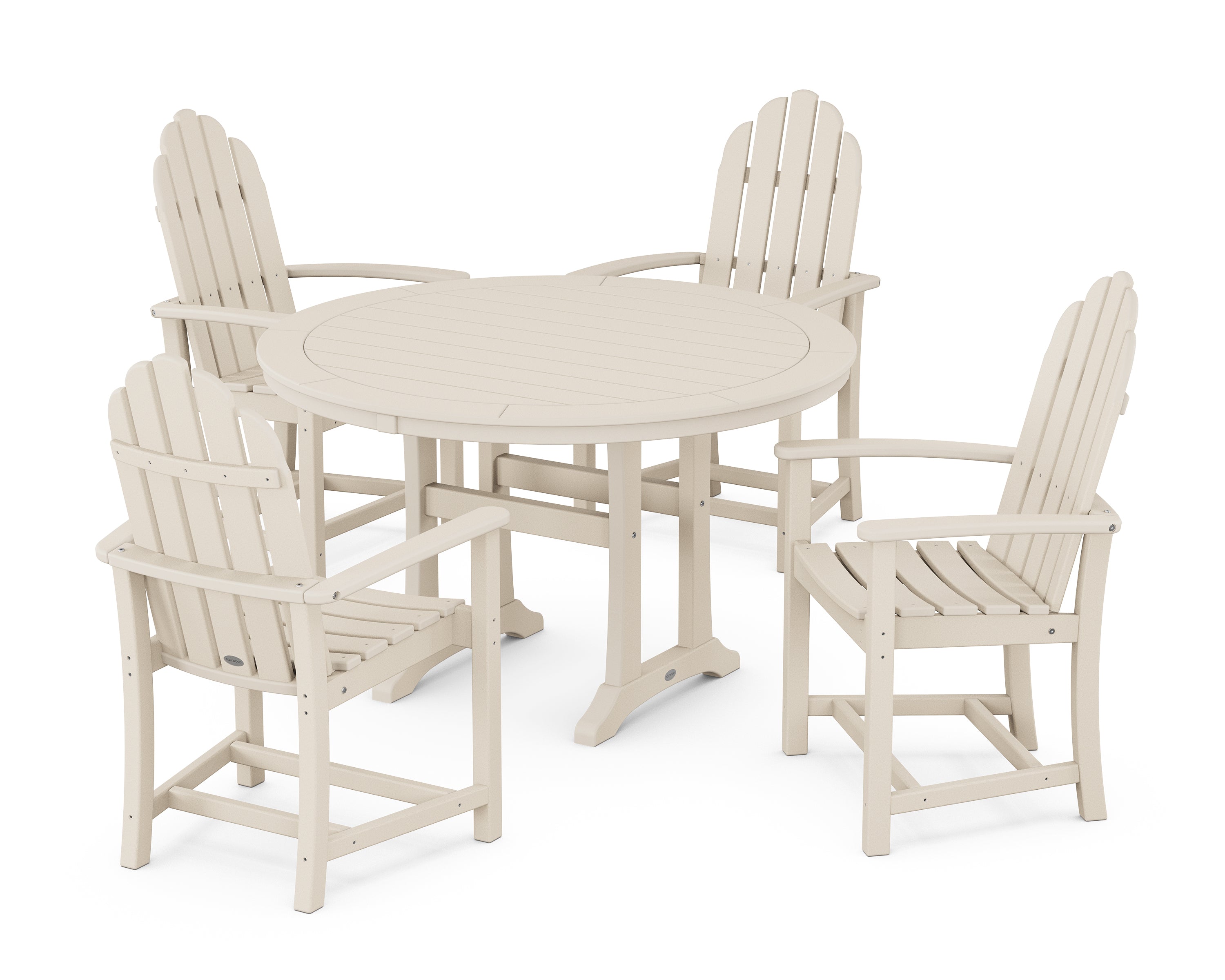 POLYWOOD® Classic Adirondack 5-Piece Round Dining Set with Trestle Legs in Sand