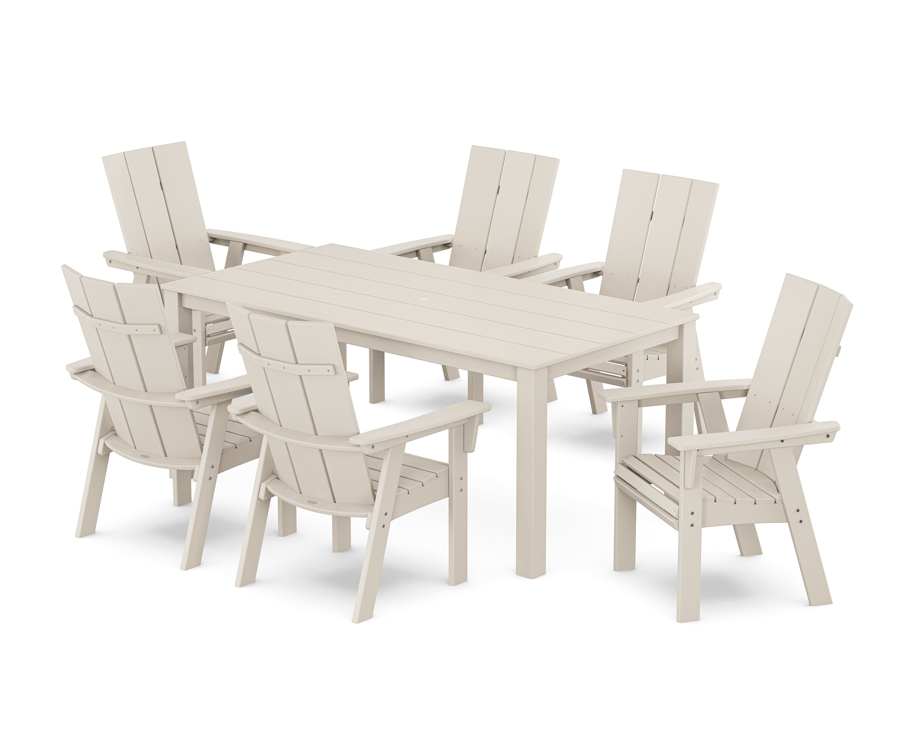 POLYWOOD® Modern Curveback Adirondack 7-Piece Parsons Dining Set in Sand