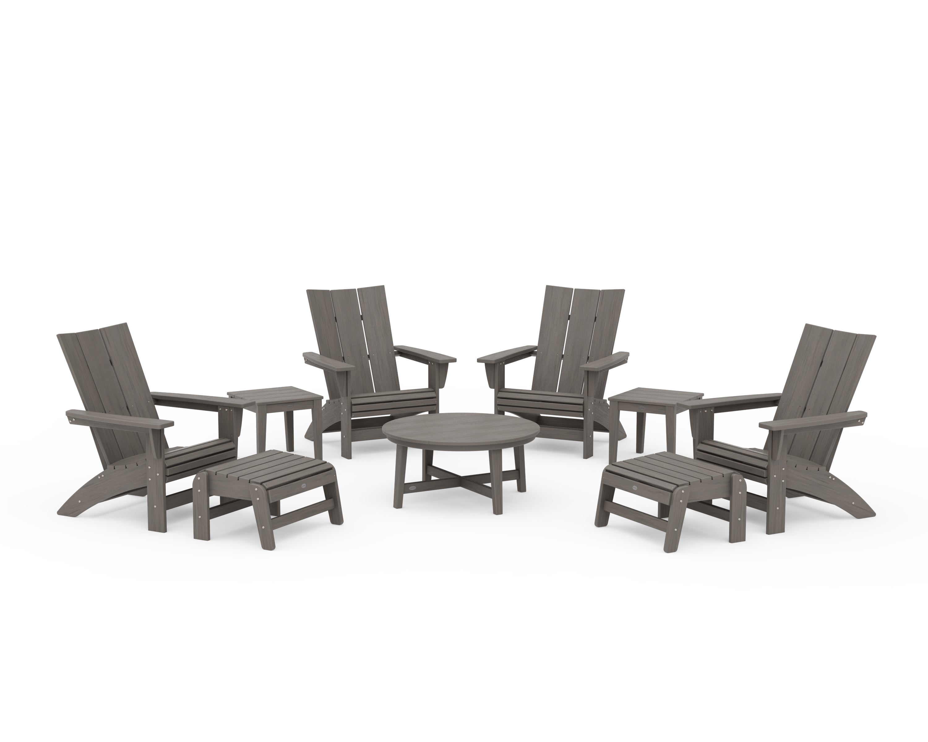POLYWOOD Modern Grand Adirondack 9-Piece Conversation Set in Driftwood