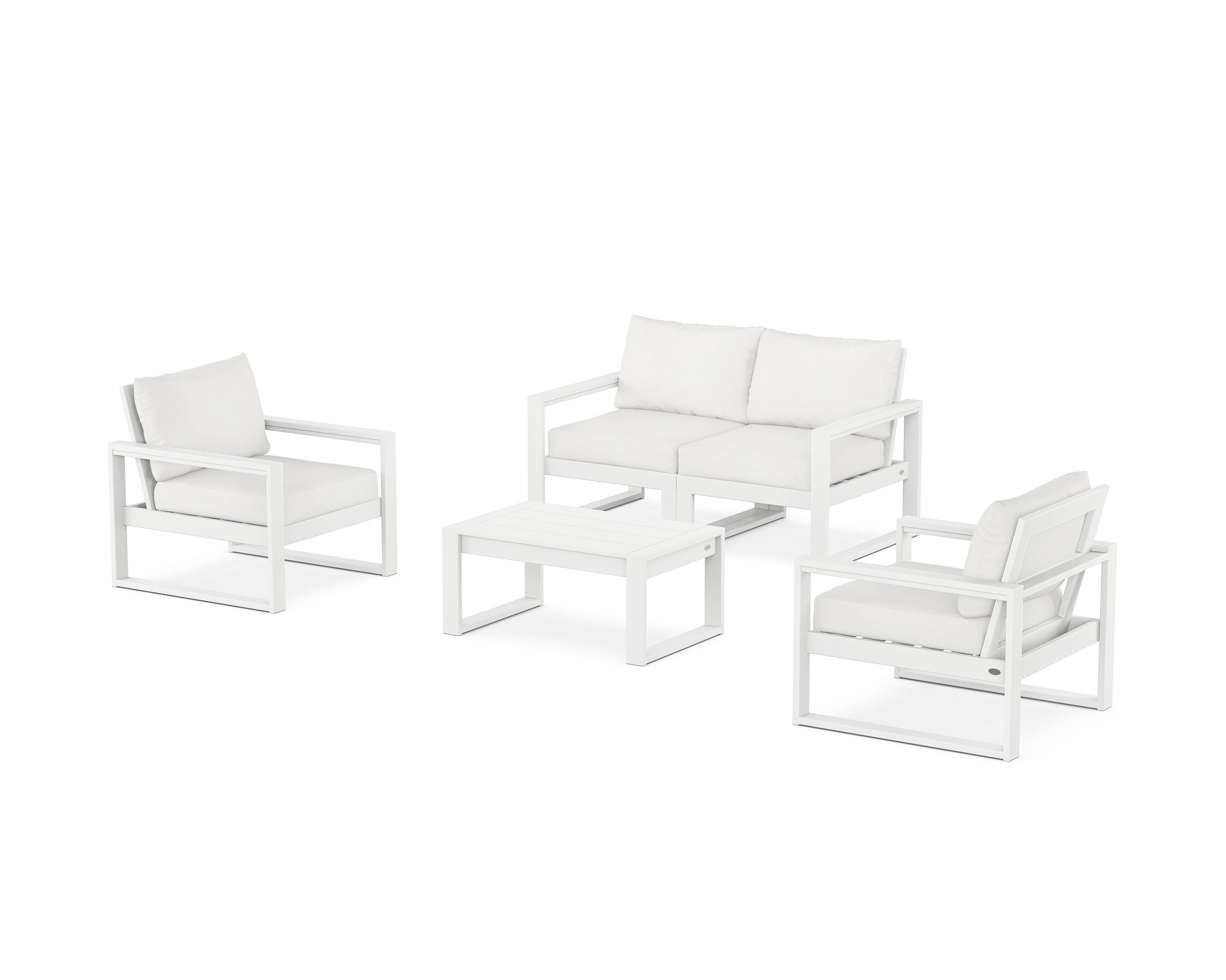 POLYWOOD EDGE Sectional 4-Piece Deep Seating Set with Loveseat in White / Natural Linen