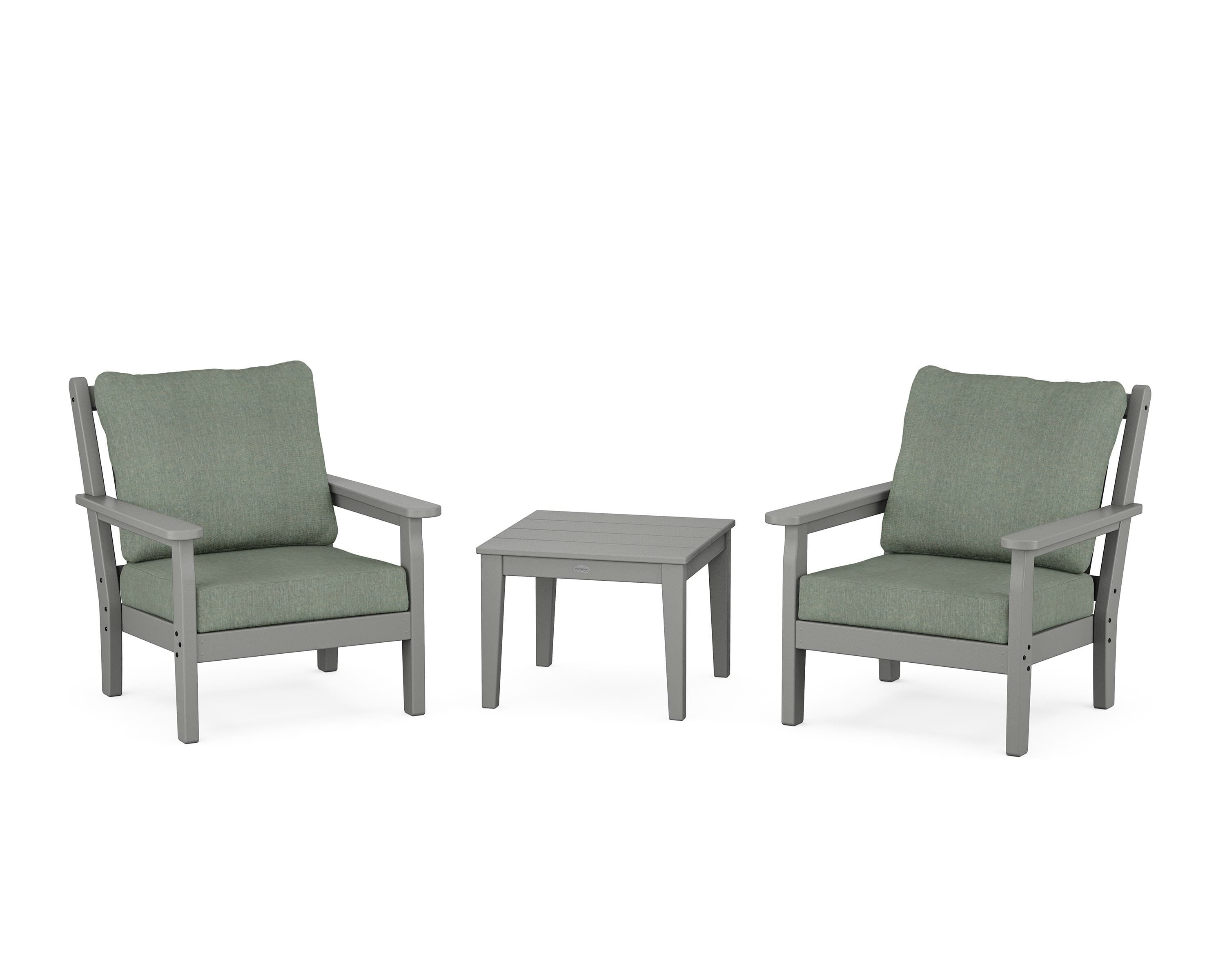 POLYWOOD Chippendale 3-Piece Deep Seating Set in Slate Grey / Cast Sage