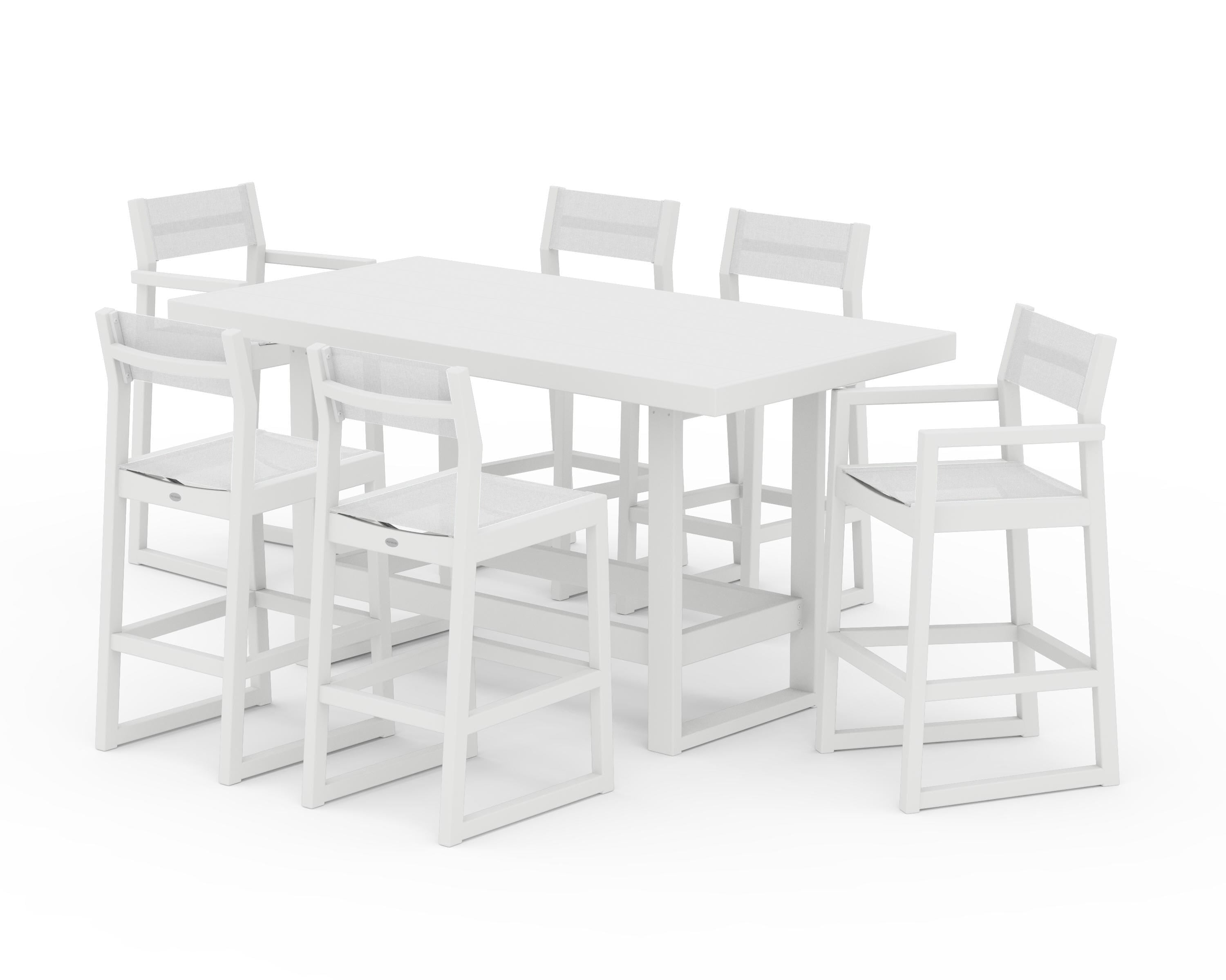 POLYWOOD EDGE Sling 7-Piece Bar Table Set in White / White Sling