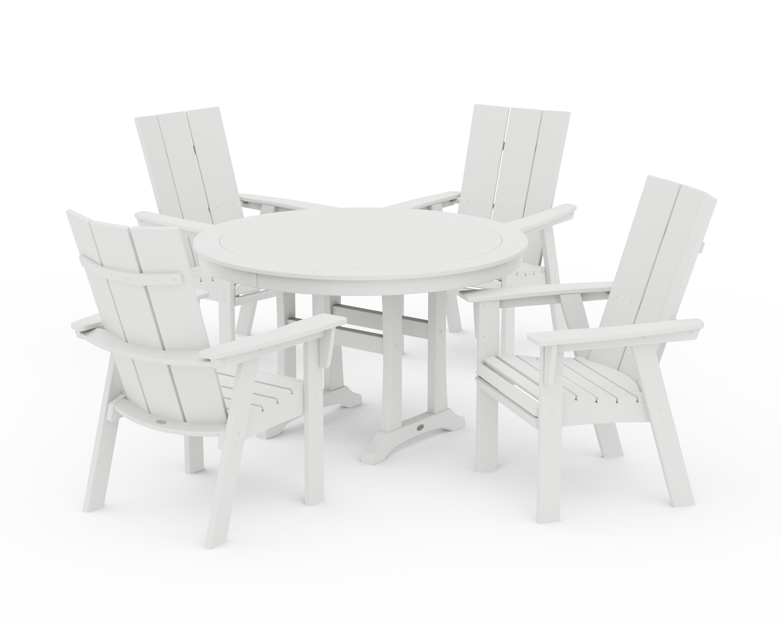 POLYWOOD Modern Curveback Adirondack 5-Piece Nautical Trestle Dining Set in Vintage White
