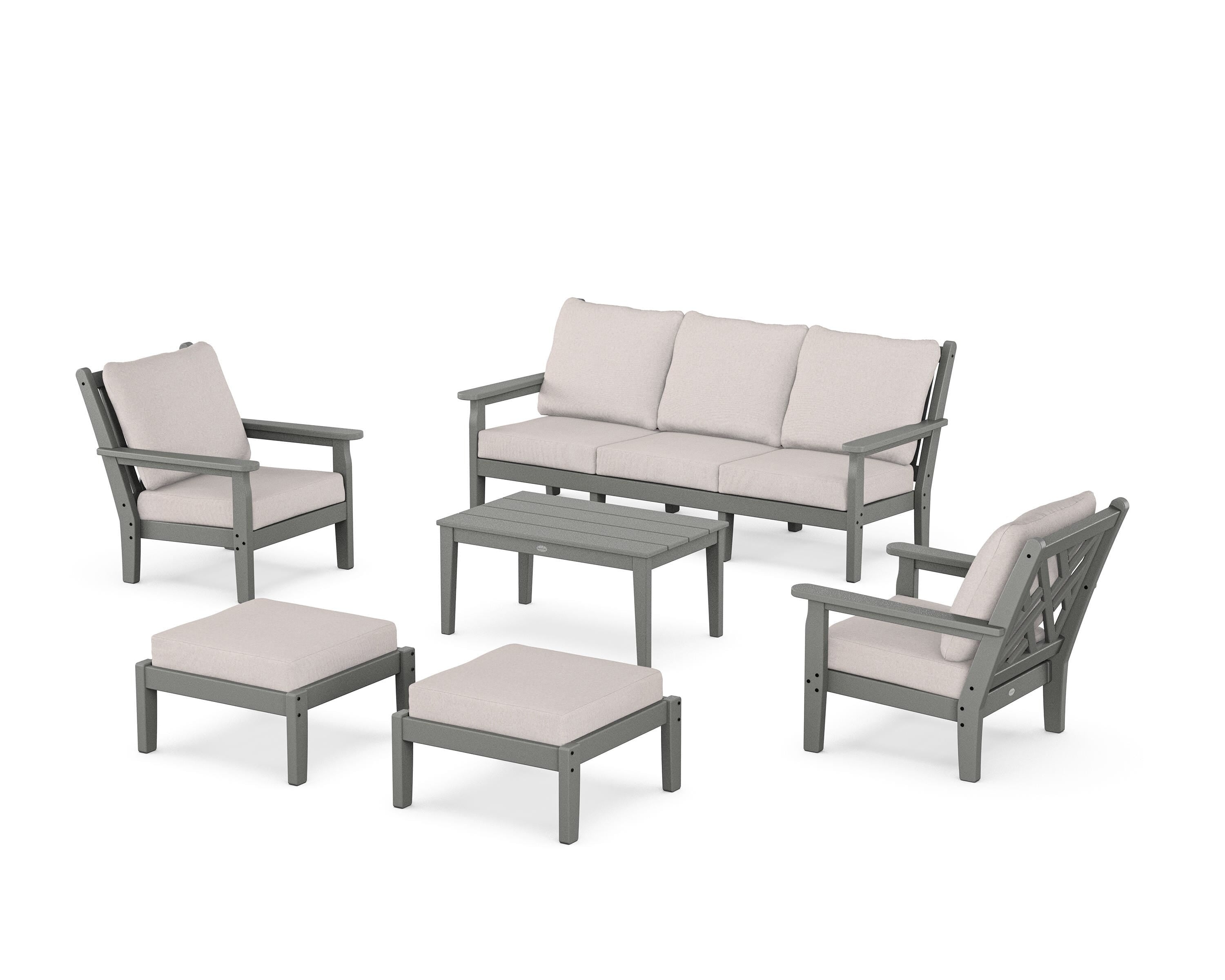 POLYWOOD Chippendale 6-Piece Lounge Sofa Set in Slate Grey / Dune Burlap