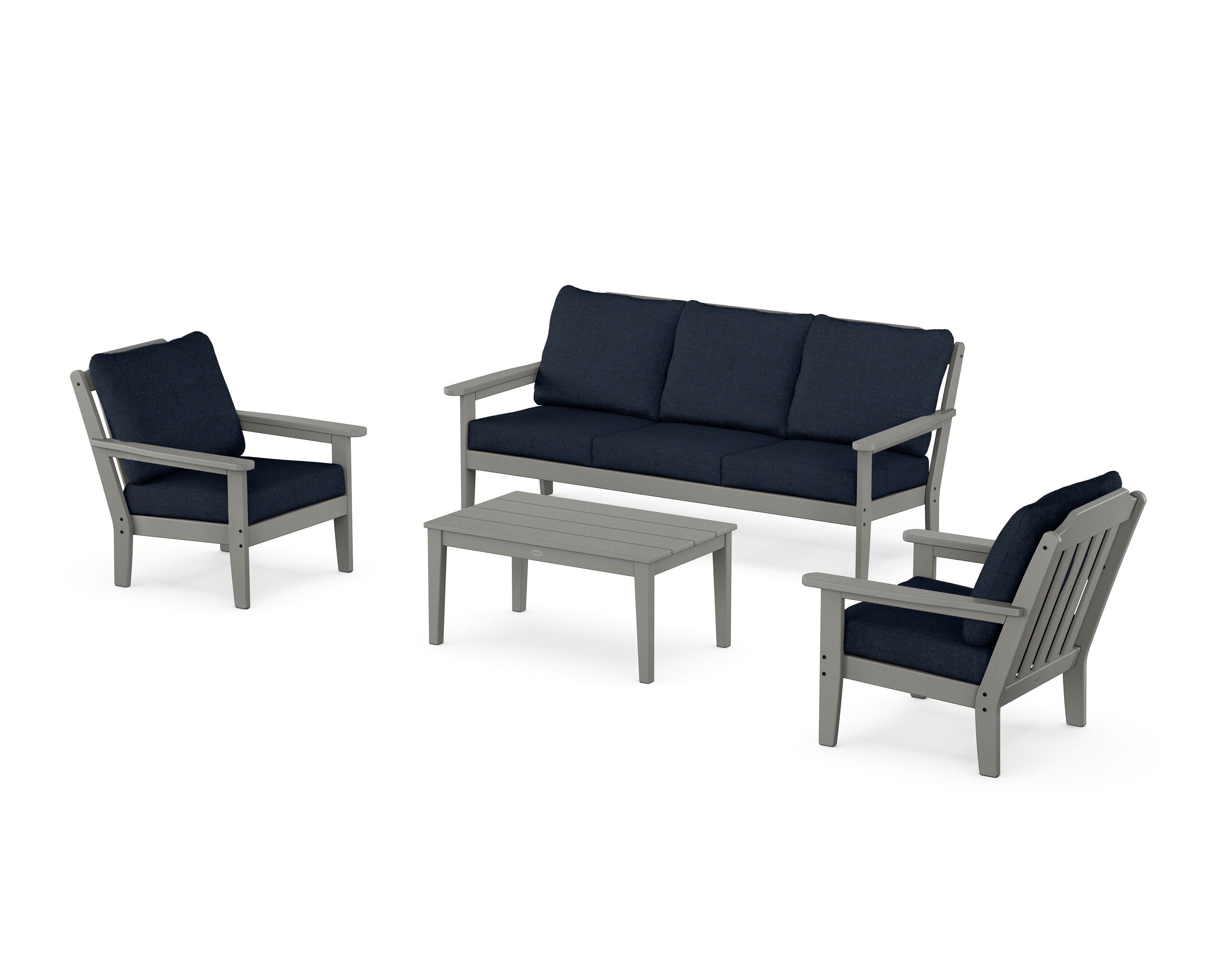 Country Living Cottage 4-Piece Deep Seating Set with Sofa in Slate Grey / Marine Indigo