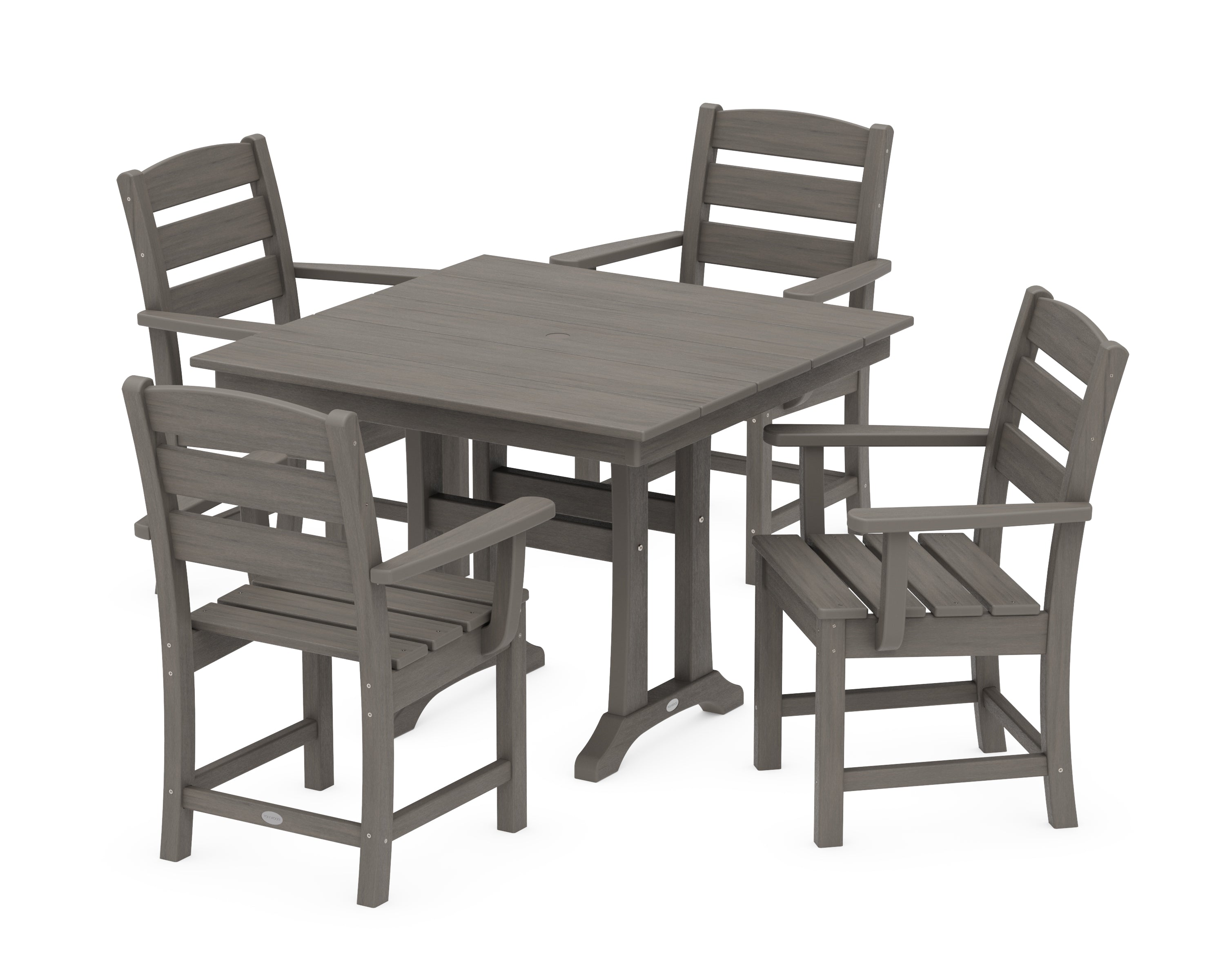 POLYWOOD Lakeside 5-Piece Farmhouse Trestle Arm Chair Dining Set in Driftwood