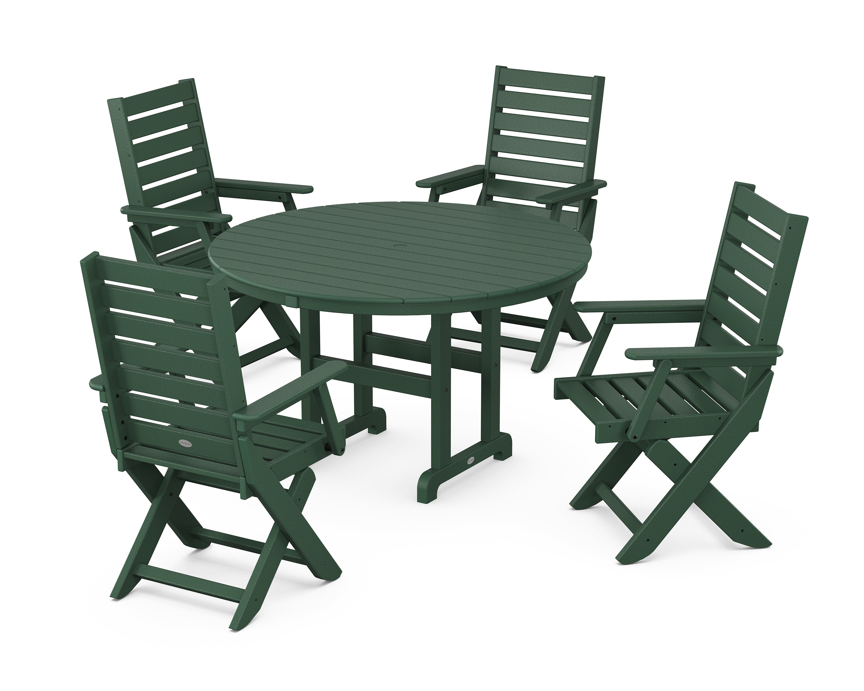 POLYWOOD® Captain Folding Chair 5-Piece Round Dining Set in Green