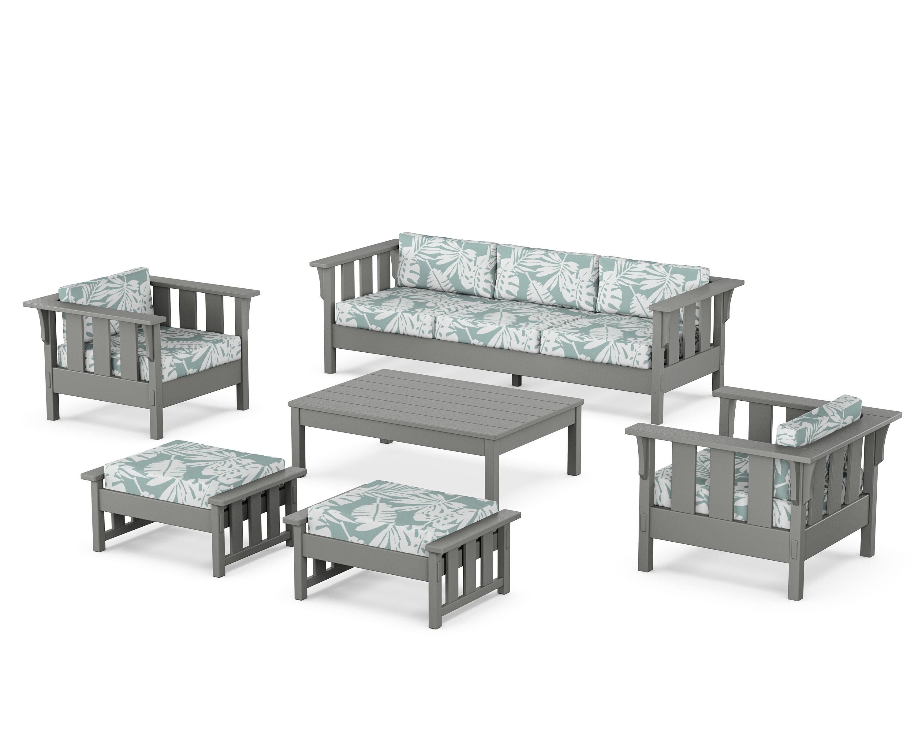 Martha Stewart by POLYWOOD Acadia 6-Piece Lounge Sofa Set in Slate Grey / Leaf Glacier Spa