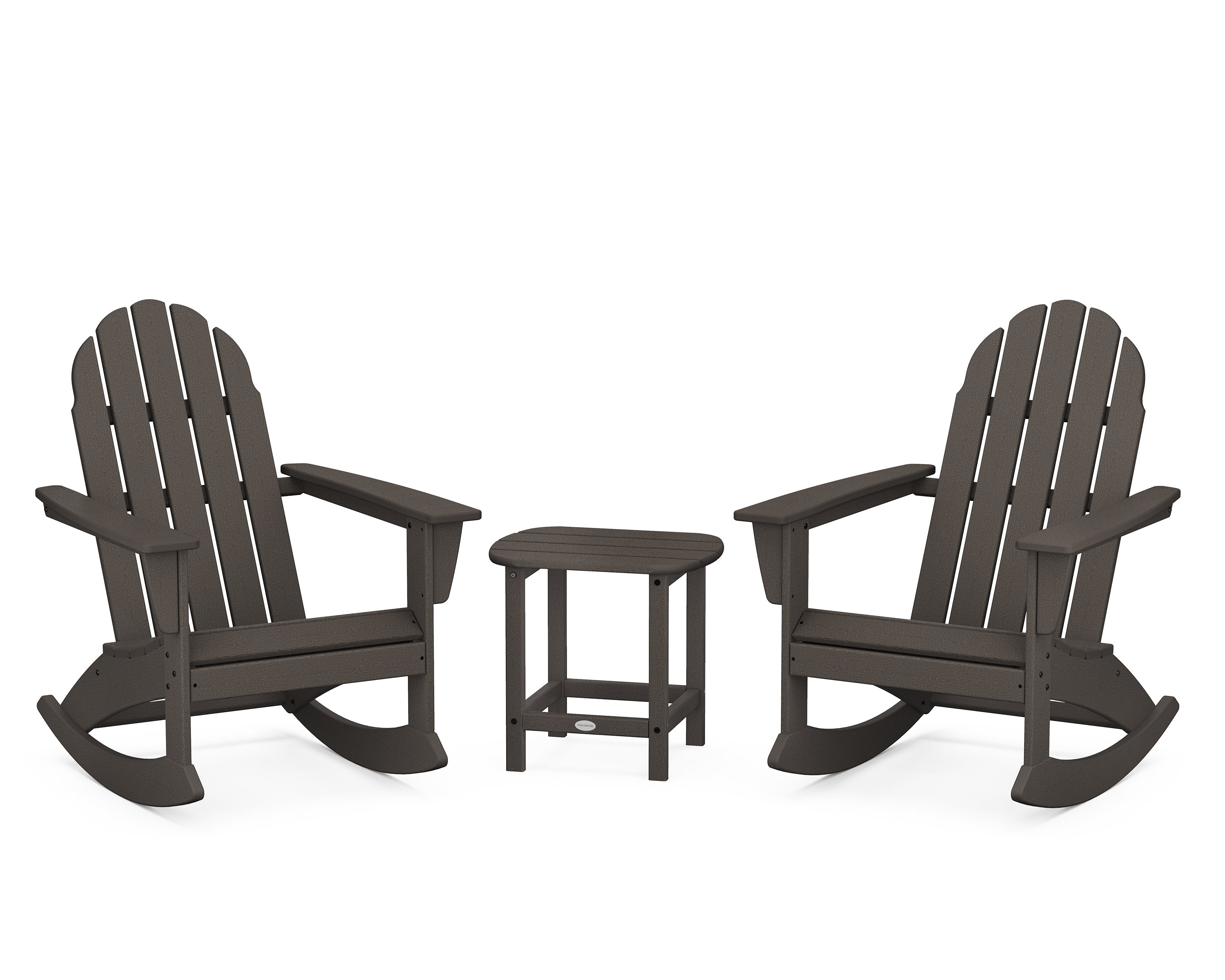 POLYWOOD® Vineyard 3-Piece Adirondack Rocking Chair Set with South Beach 18" Side Table in Vintage Coffee