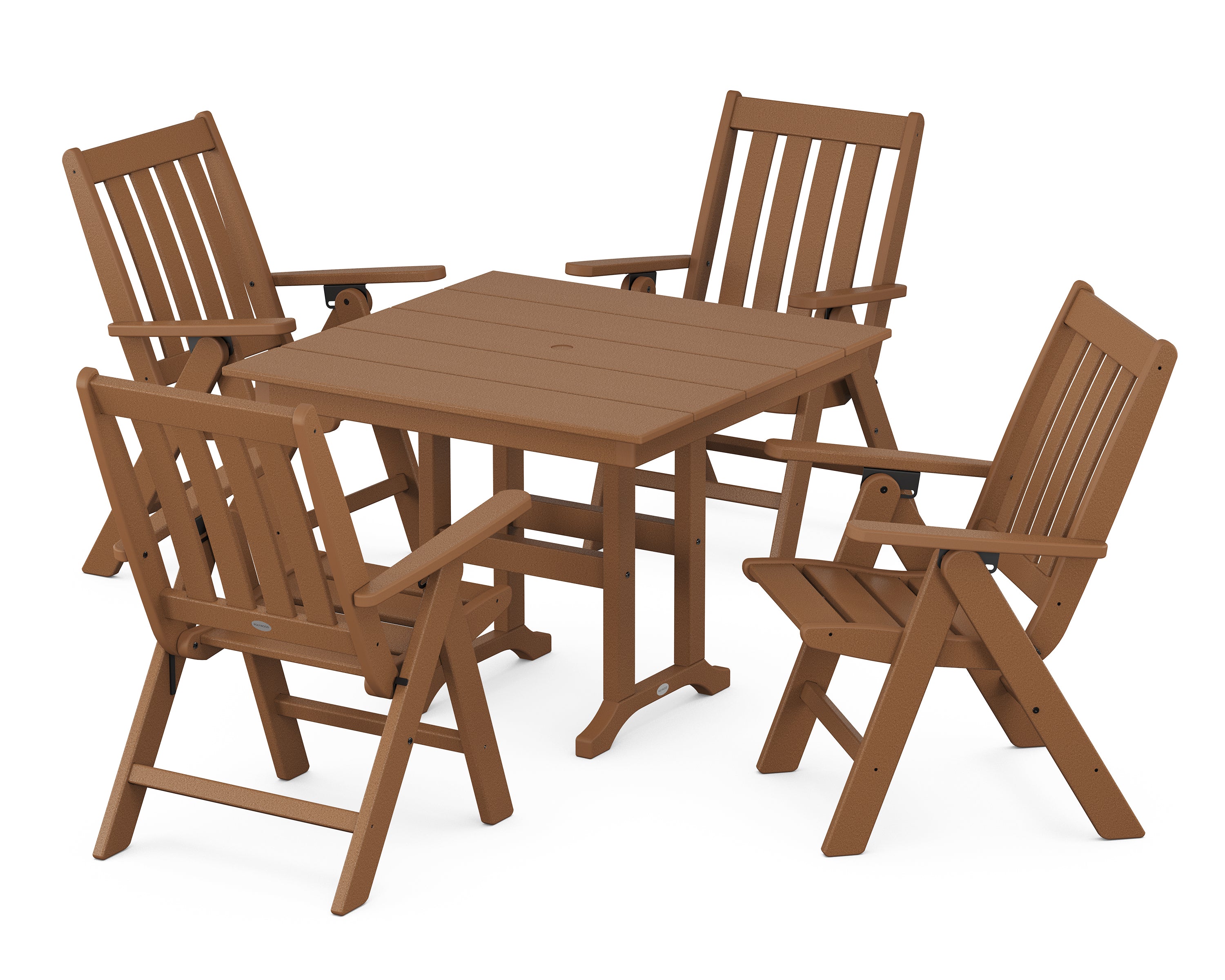 POLYWOOD® Vineyard Folding Chair 5-Piece Farmhouse Dining Set in Teak