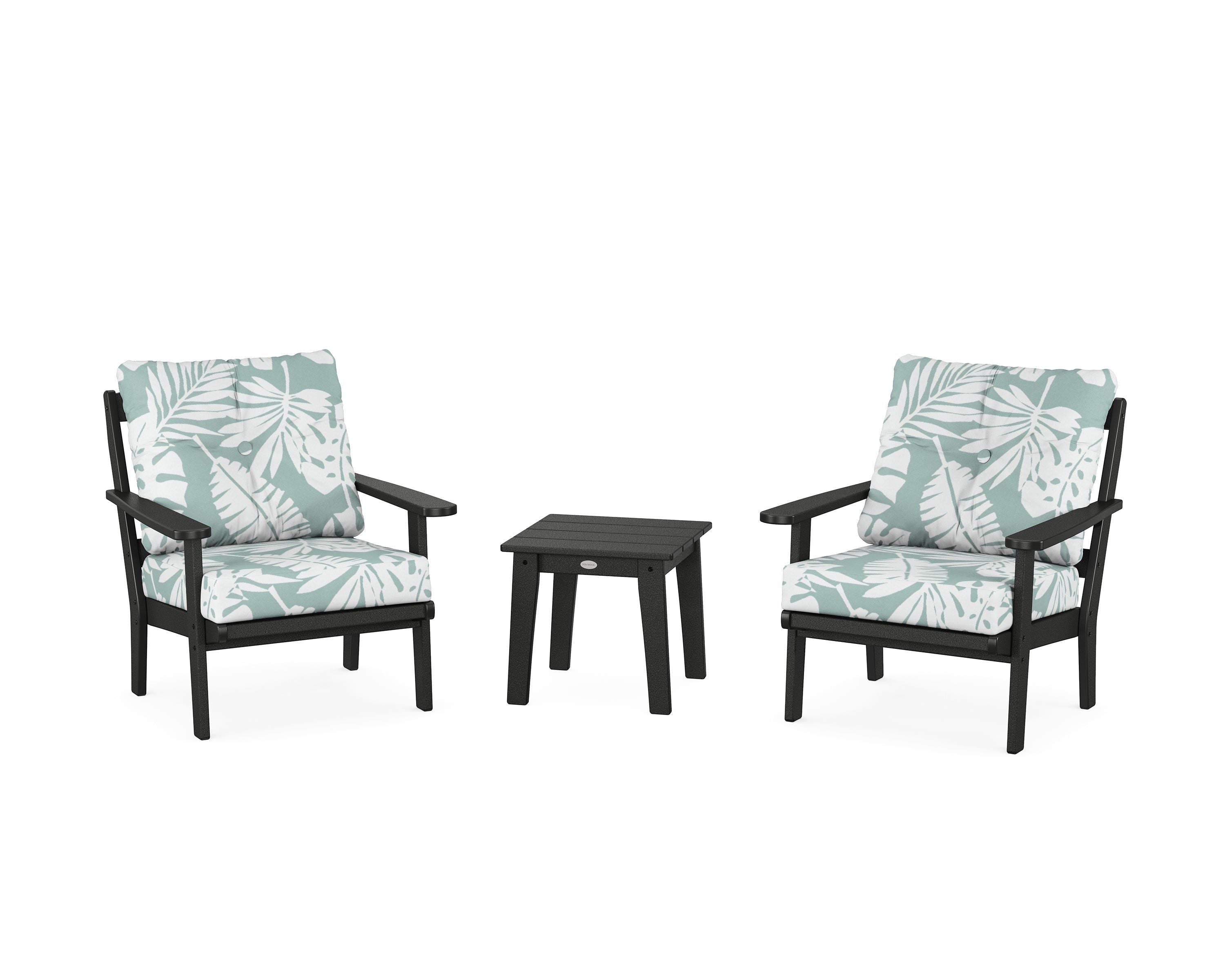 POLYWOOD Mission 3-Piece Deep Seating Set in Black / Leaf Glacier Spa