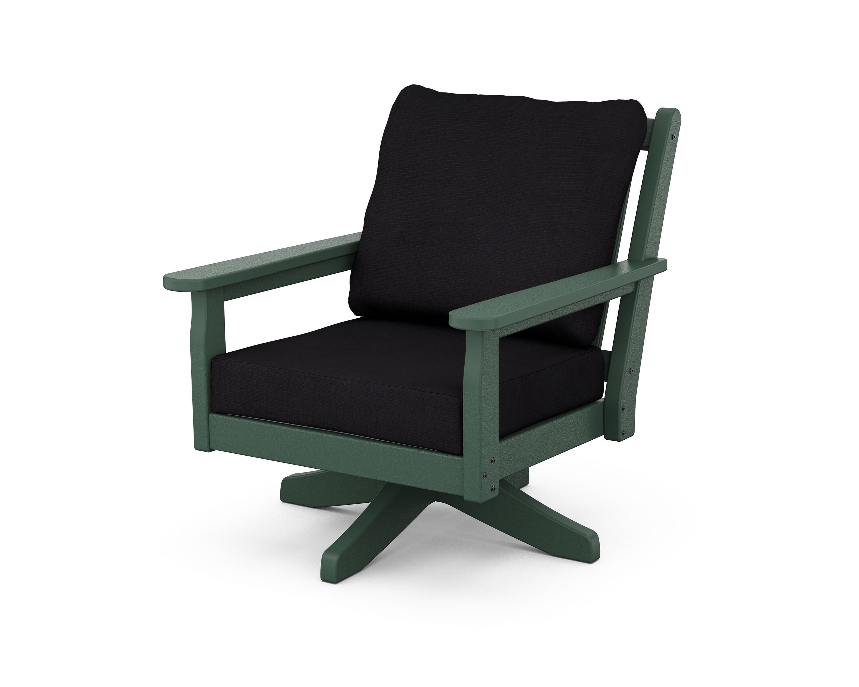 POLYWOOD Chippendale Deep Seating Swivel Chair in Green / Midnight Linen