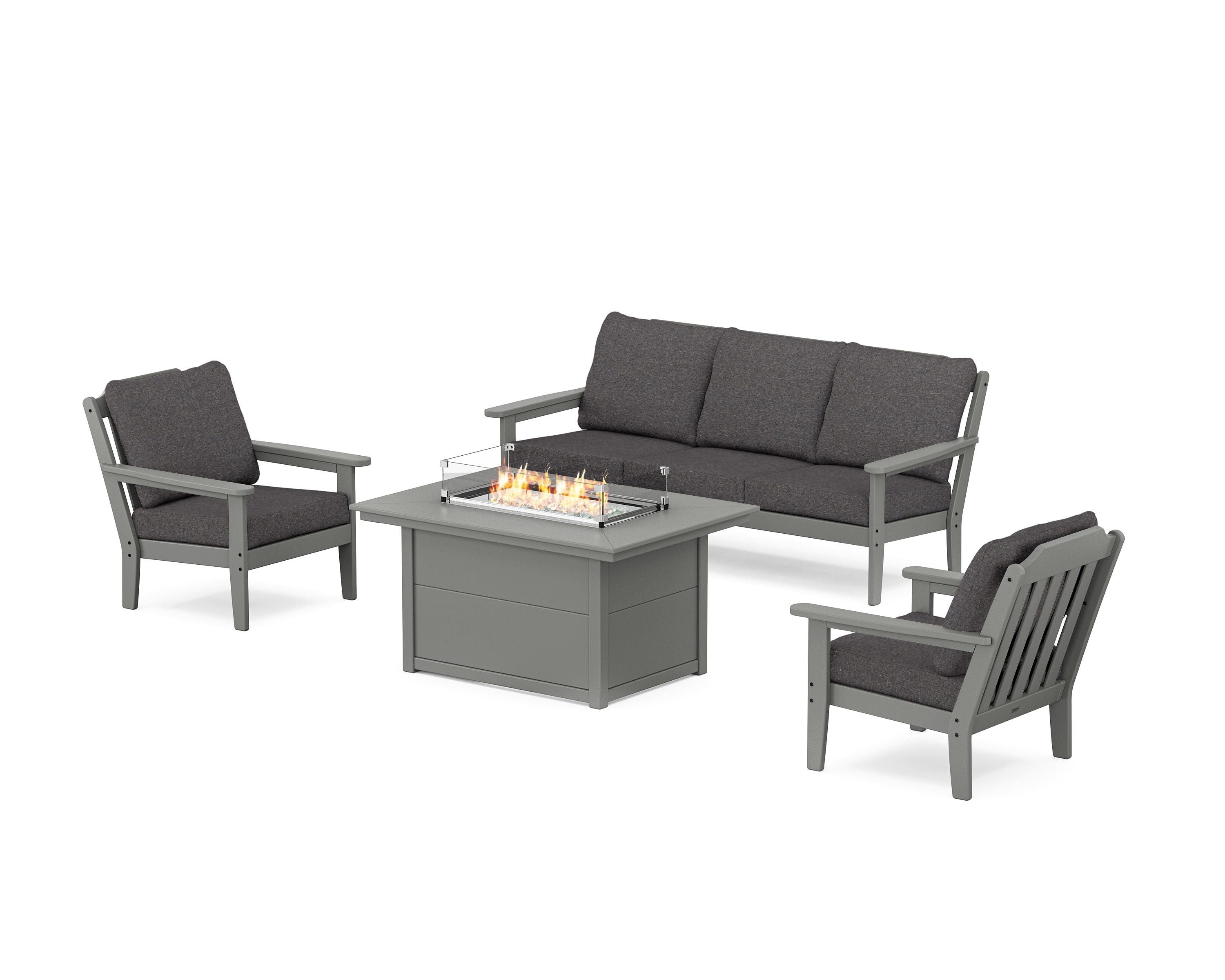 Country Living Cottage Deep Seating Fire Pit Table Set in Slate Grey / Ash Charcoal
