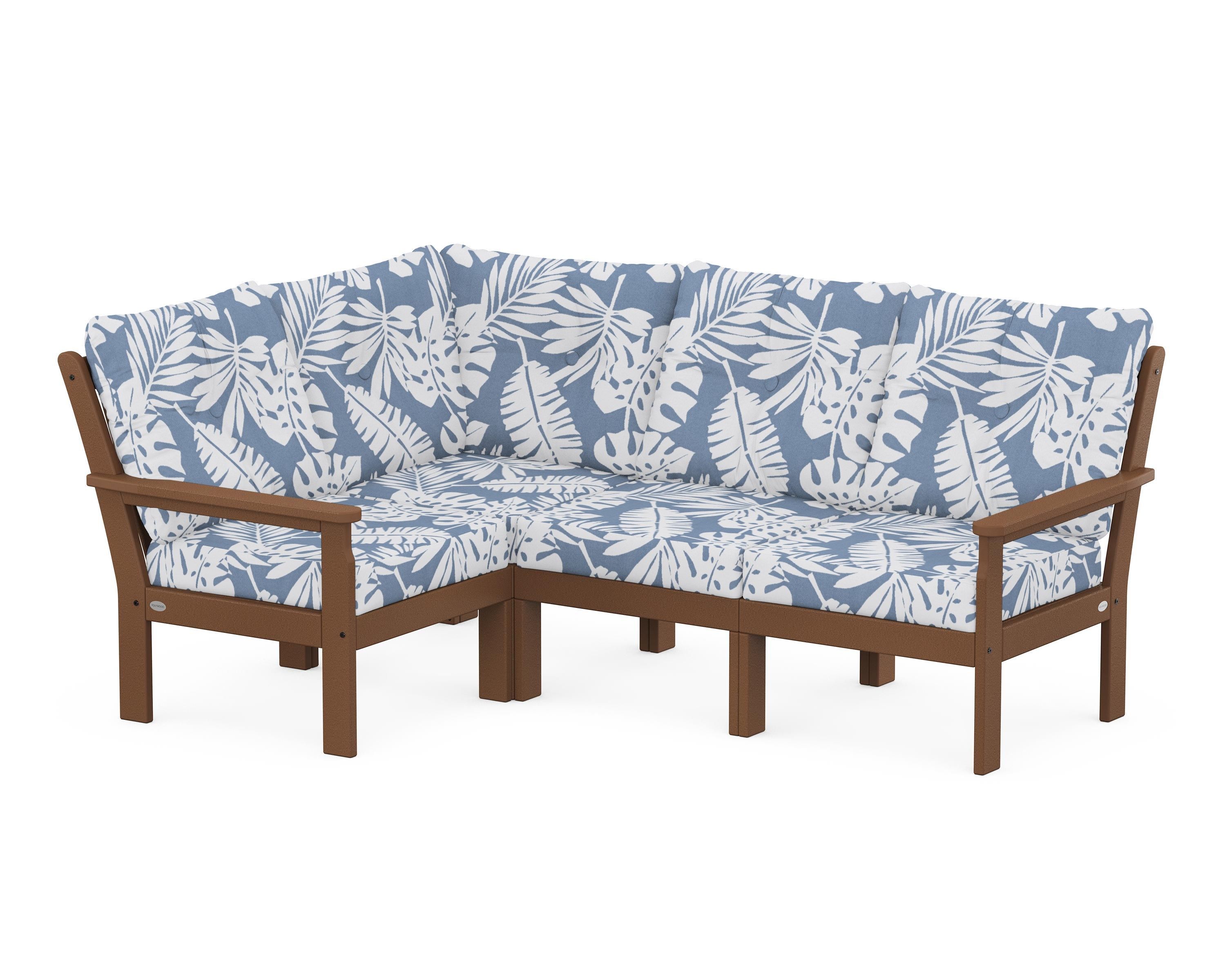 POLYWOOD Vineyard 4-Piece Sectional in Teak / Leaf Sky Blue