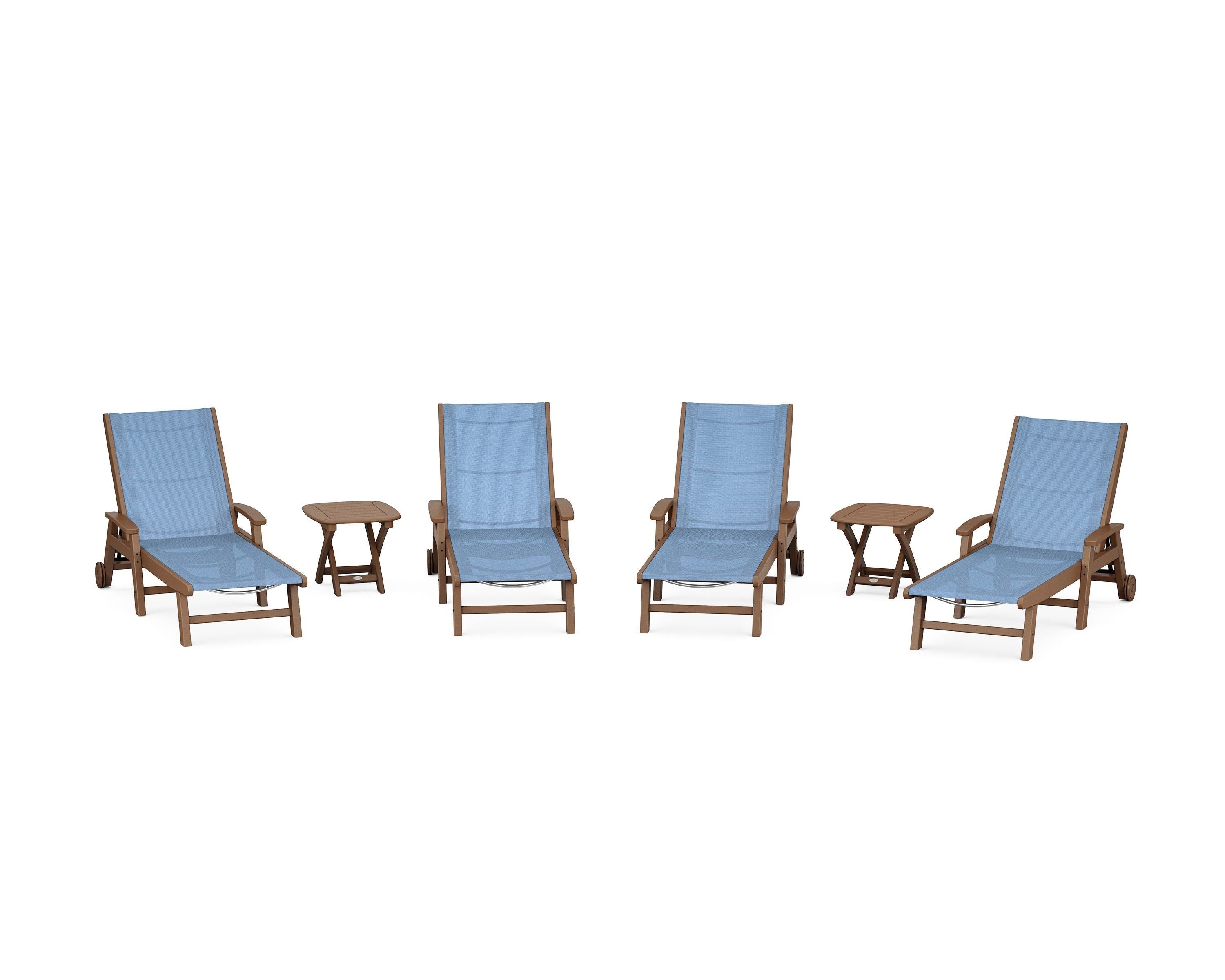 POLYWOOD Coastal Chaise 6-Piece Set with Wheels in Teak / Poolside Sling