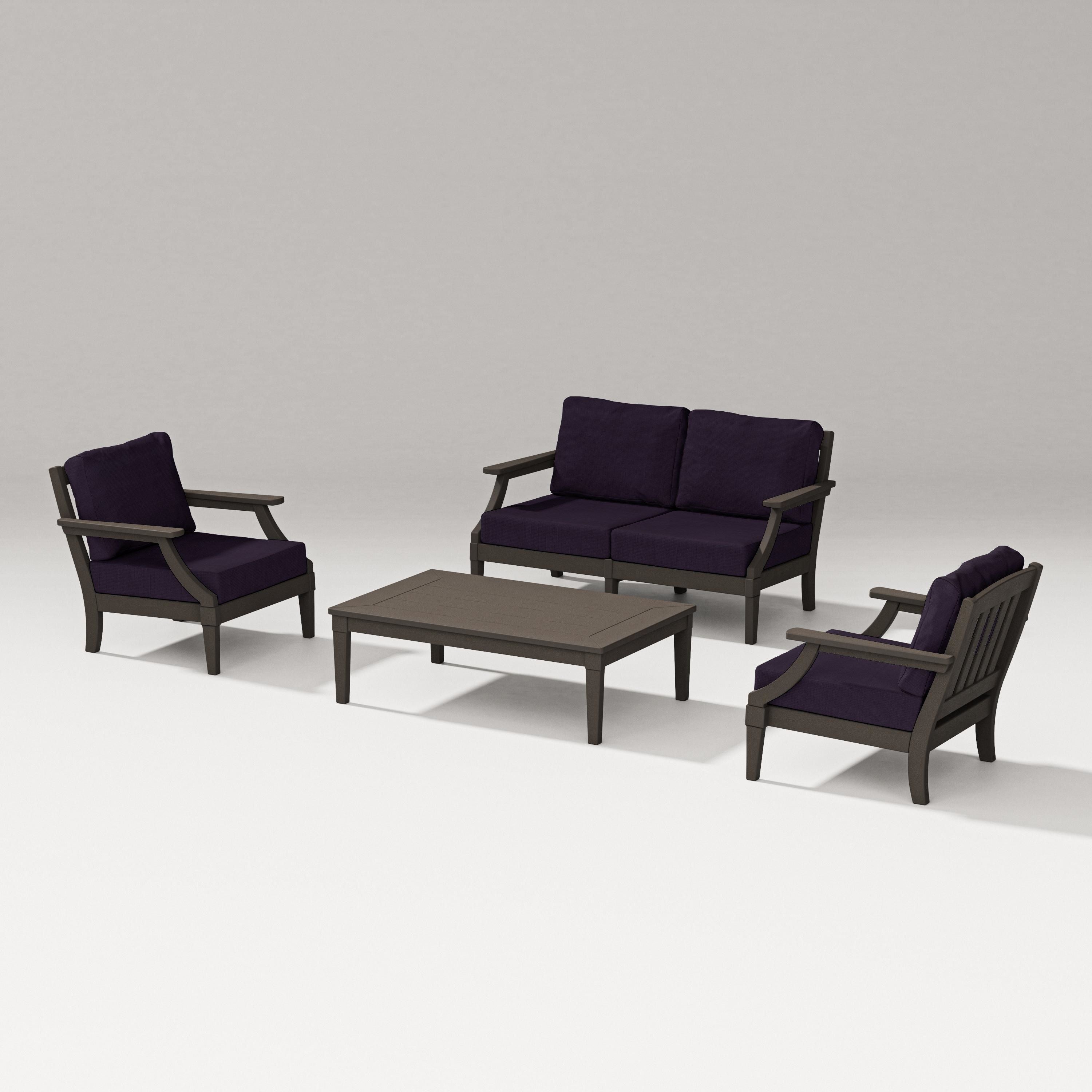 PW Designer Series Estate Lounge 4-Piece Loveseat Set in Vintage Coffee / Navy Linen