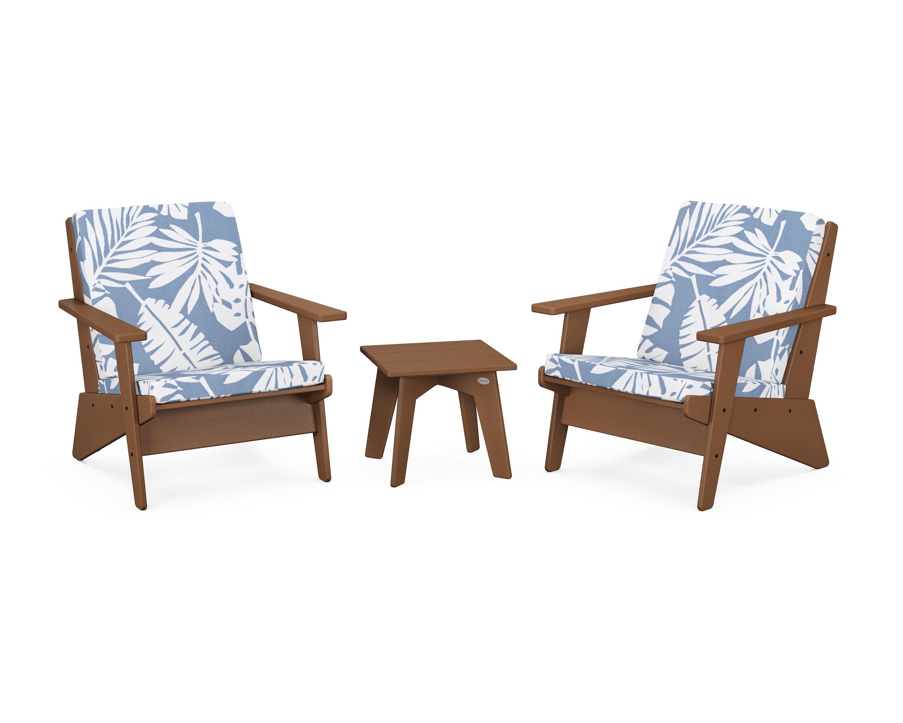 POLYWOOD Riviera Modern Lounge 3-Piece Set in Teak / Leaf Sky Blue
