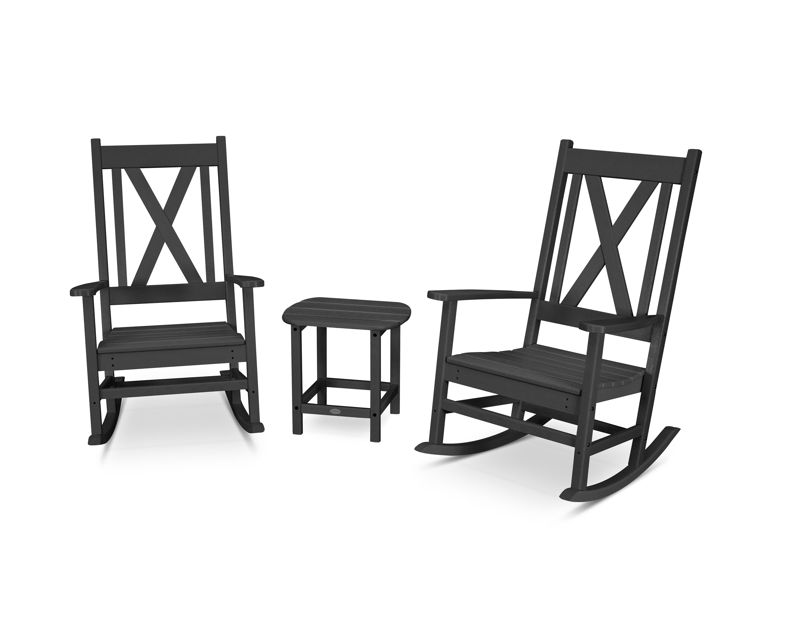 POLYWOOD® Braxton 3-Piece Porch Rocking Chair Set in Black