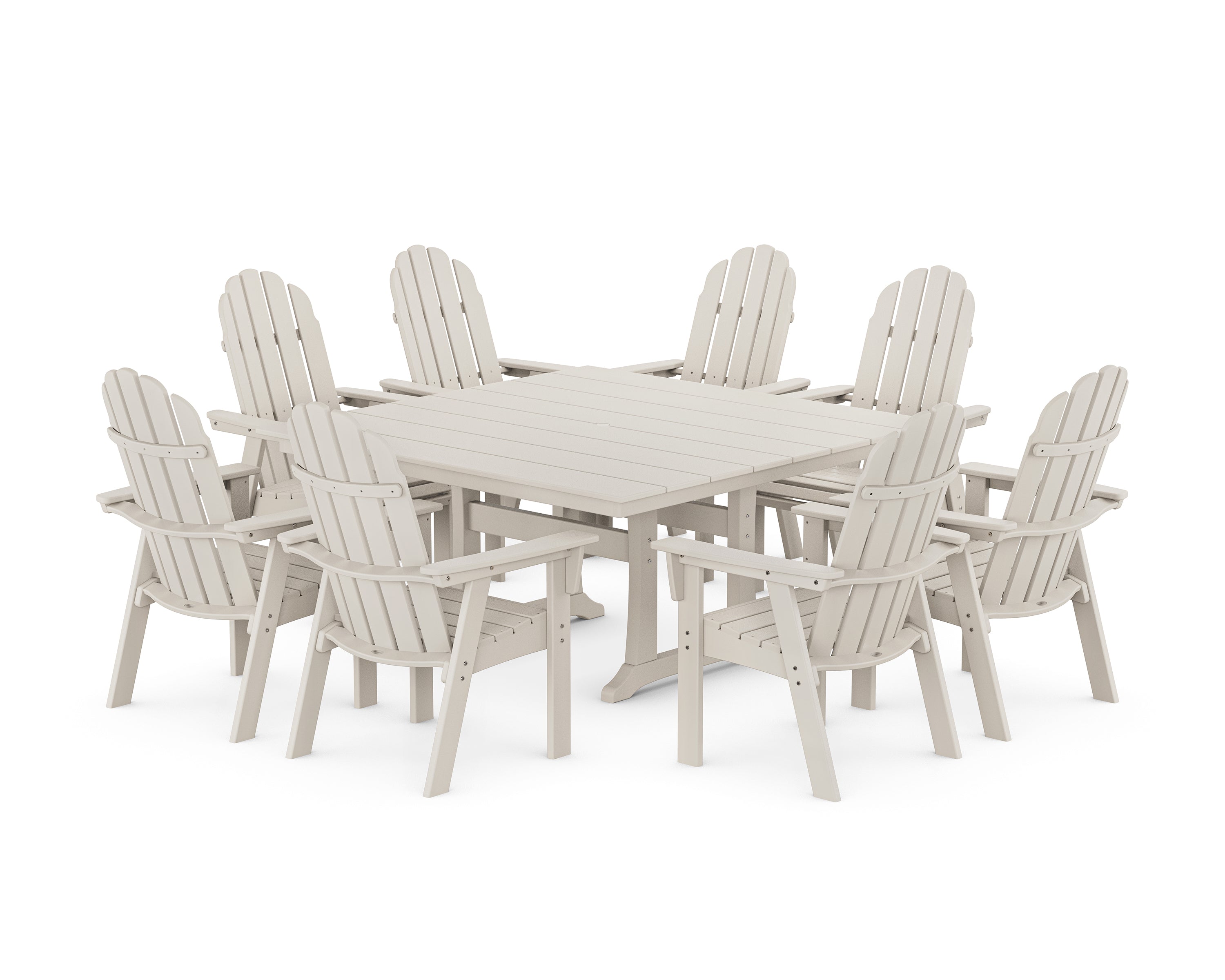 POLYWOOD Vineyard Curveback Adirondack 9-Piece Square Farmhouse Dining Set with Trestle Legs in Sand