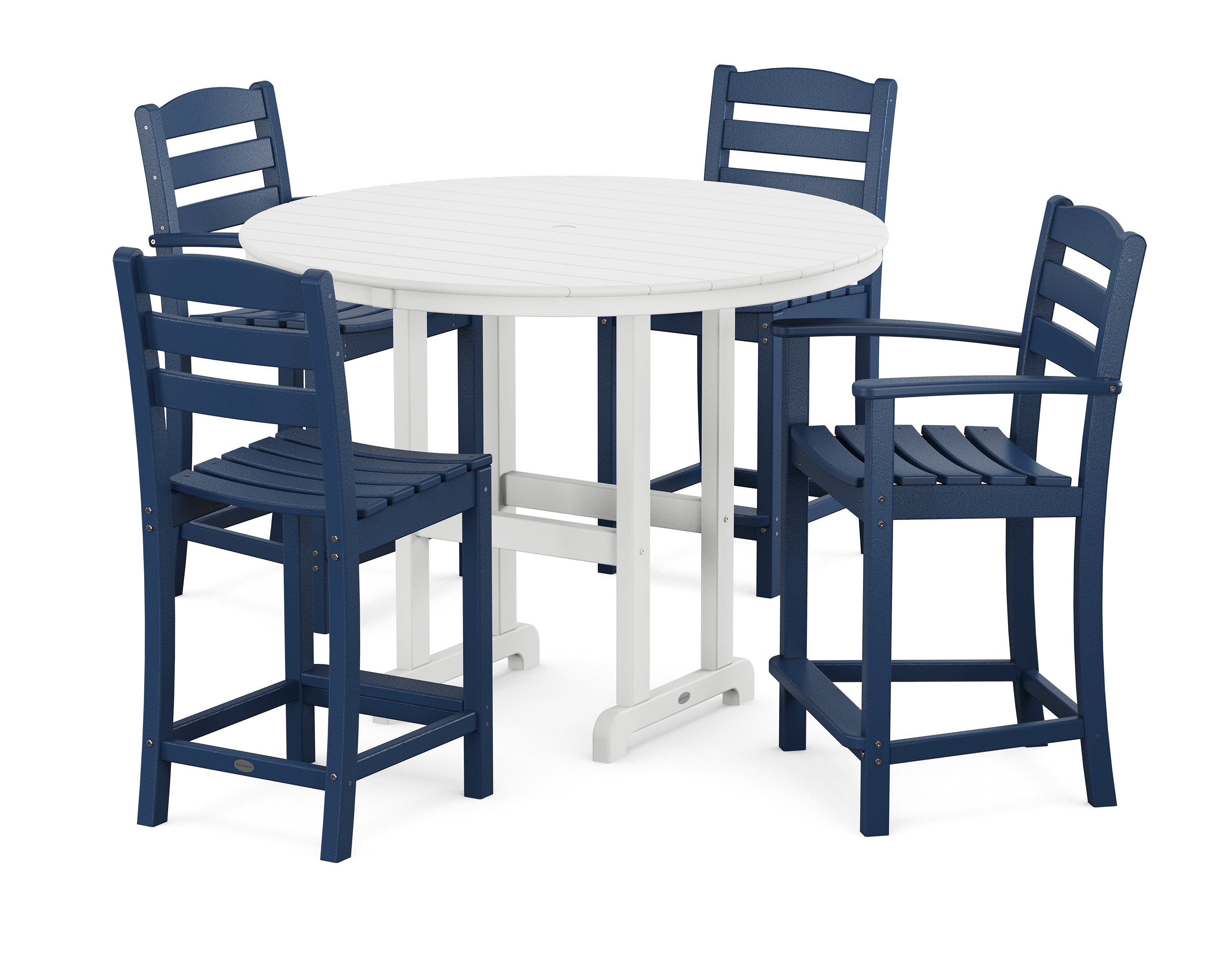 POLYWOOD® La Casa Café 5-Piece Round Farmhouse Counter Dining Set in Navy / White