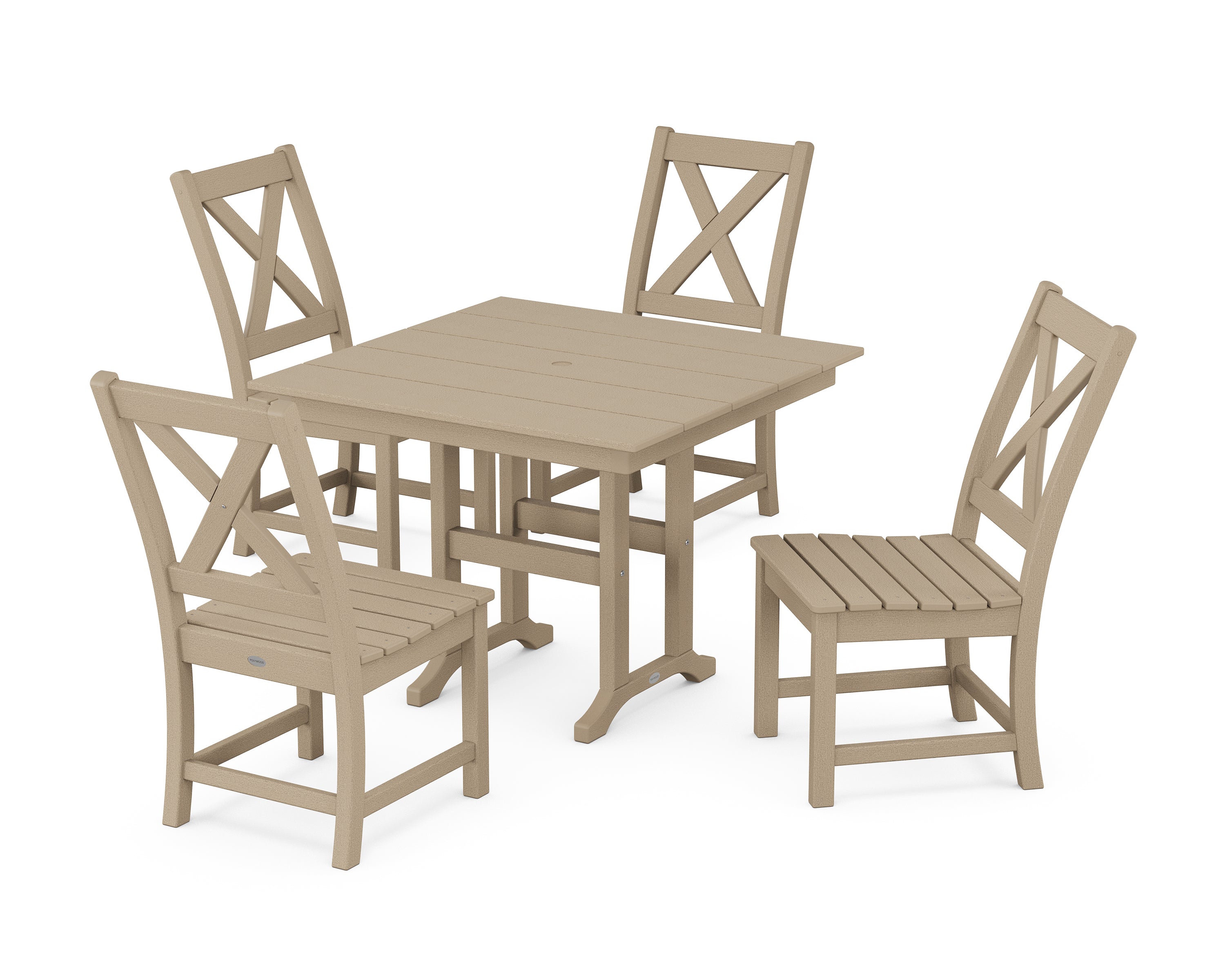 POLYWOOD® Braxton Side Chair 5-Piece Farmhouse Dining Set in Vintage Sahara