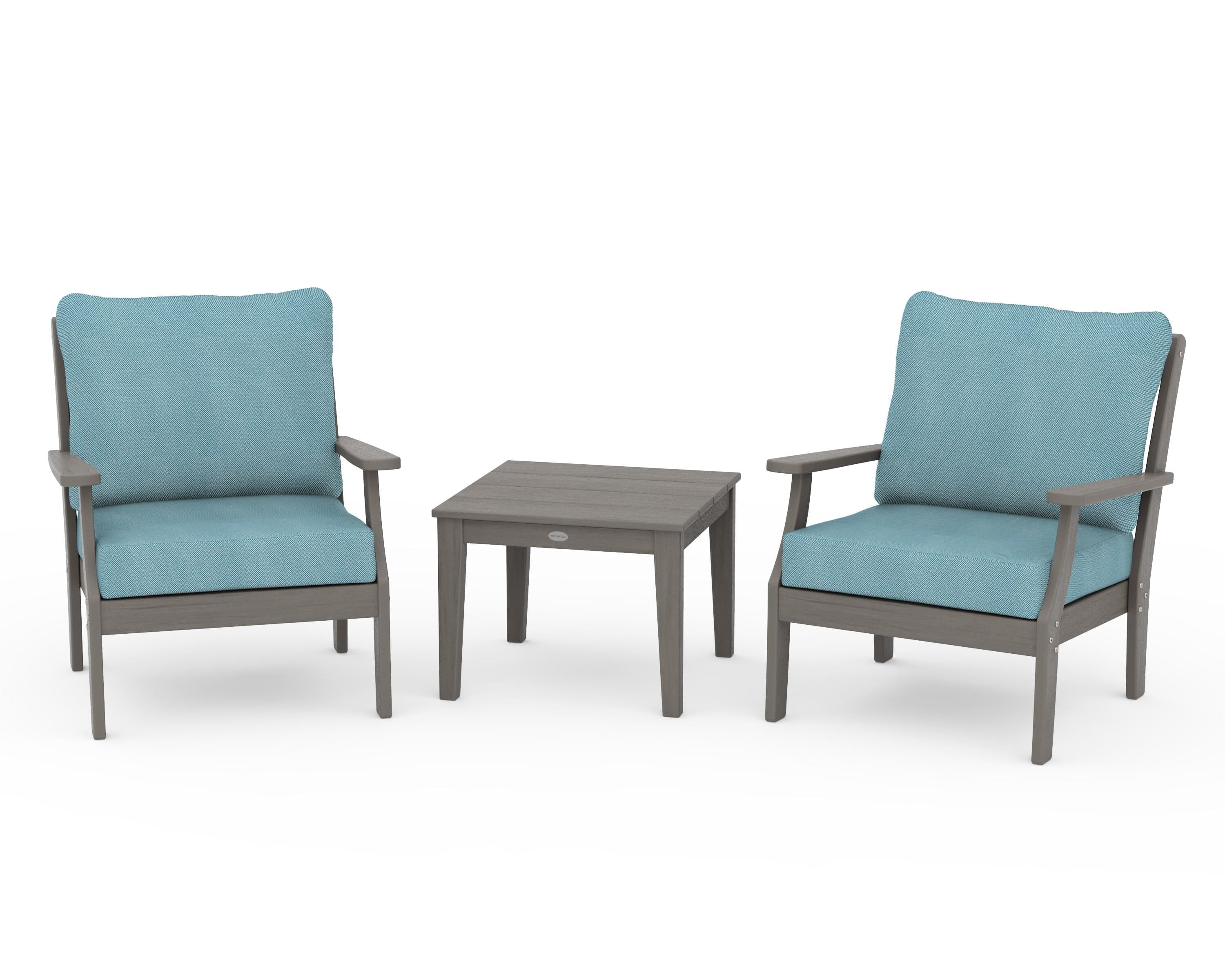 POLYWOOD Braxton 3-Piece Deep Seating Set in Driftwood / Lattice Sky Blue