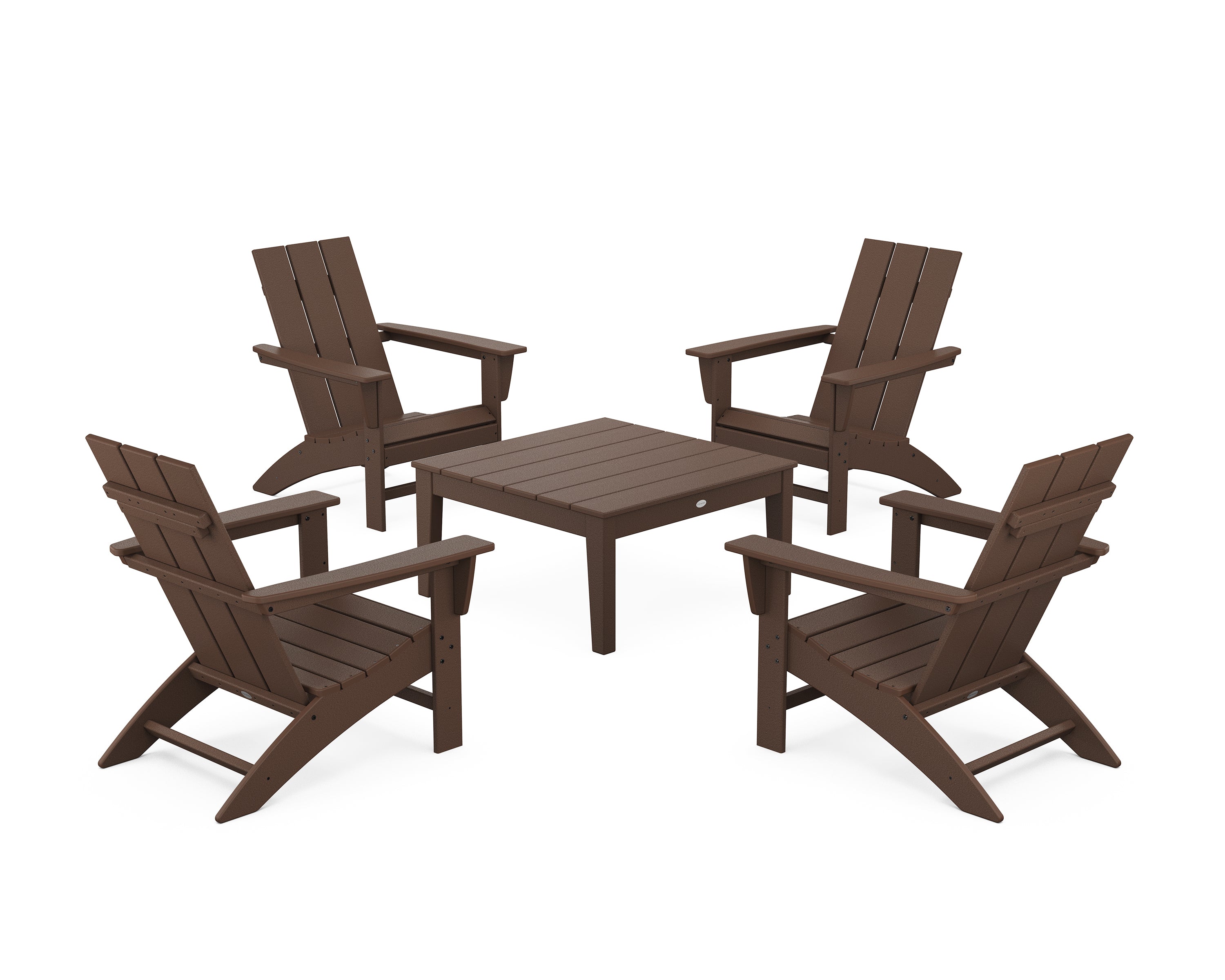 POLYWOOD® 5-Piece Modern Adirondack Chair Conversation Set with 36" Conversation Table in Mahogany