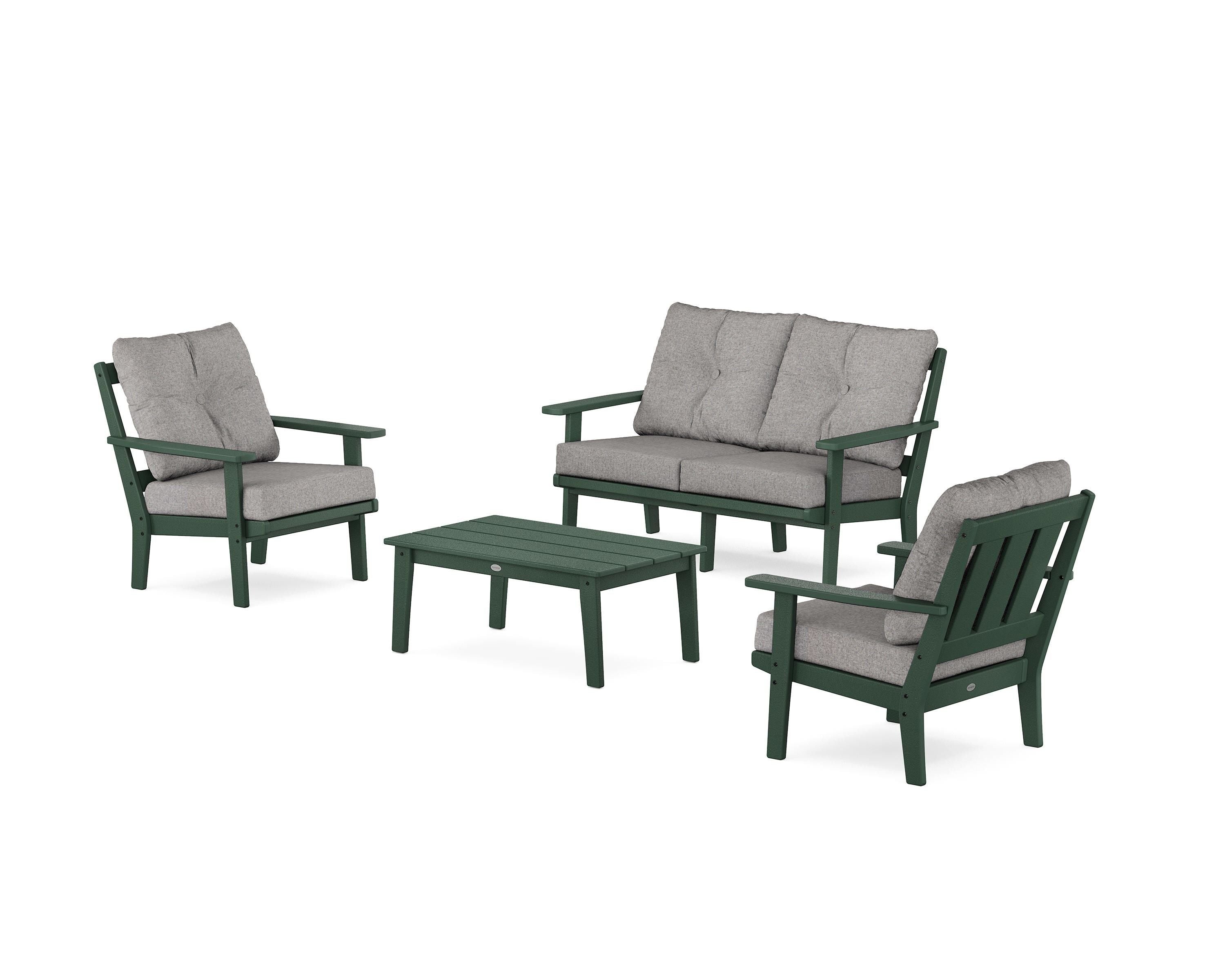 POLYWOOD Oxford 4-Piece Deep Seating Set with Loveseat in Green / Grey Mist