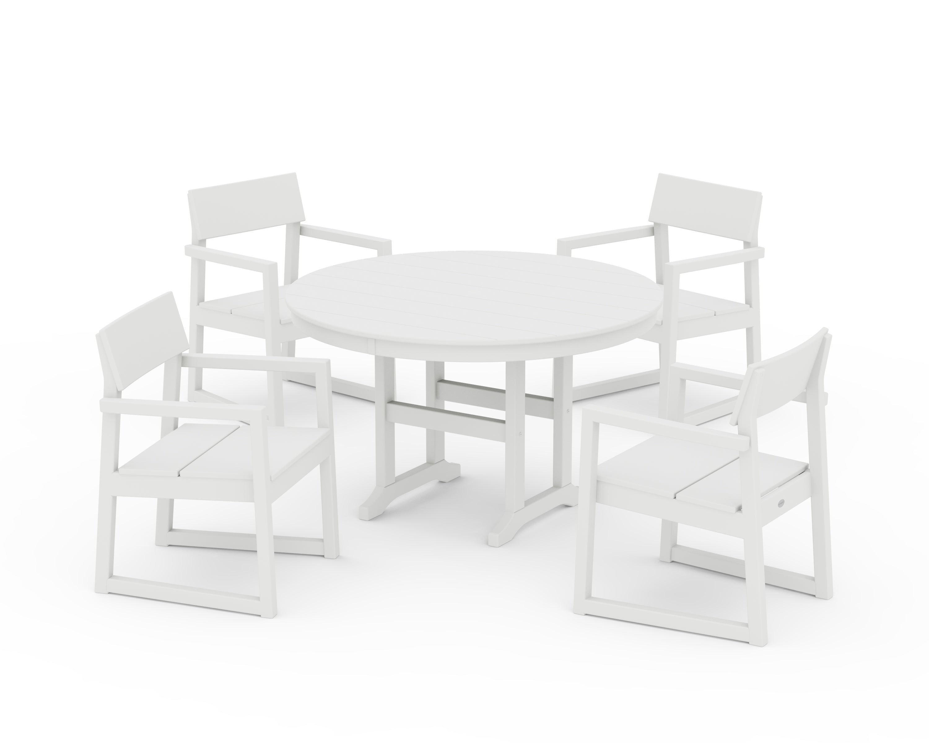 POLYWOOD EDGE 5-Piece Round Farmhouse Dining Set in White