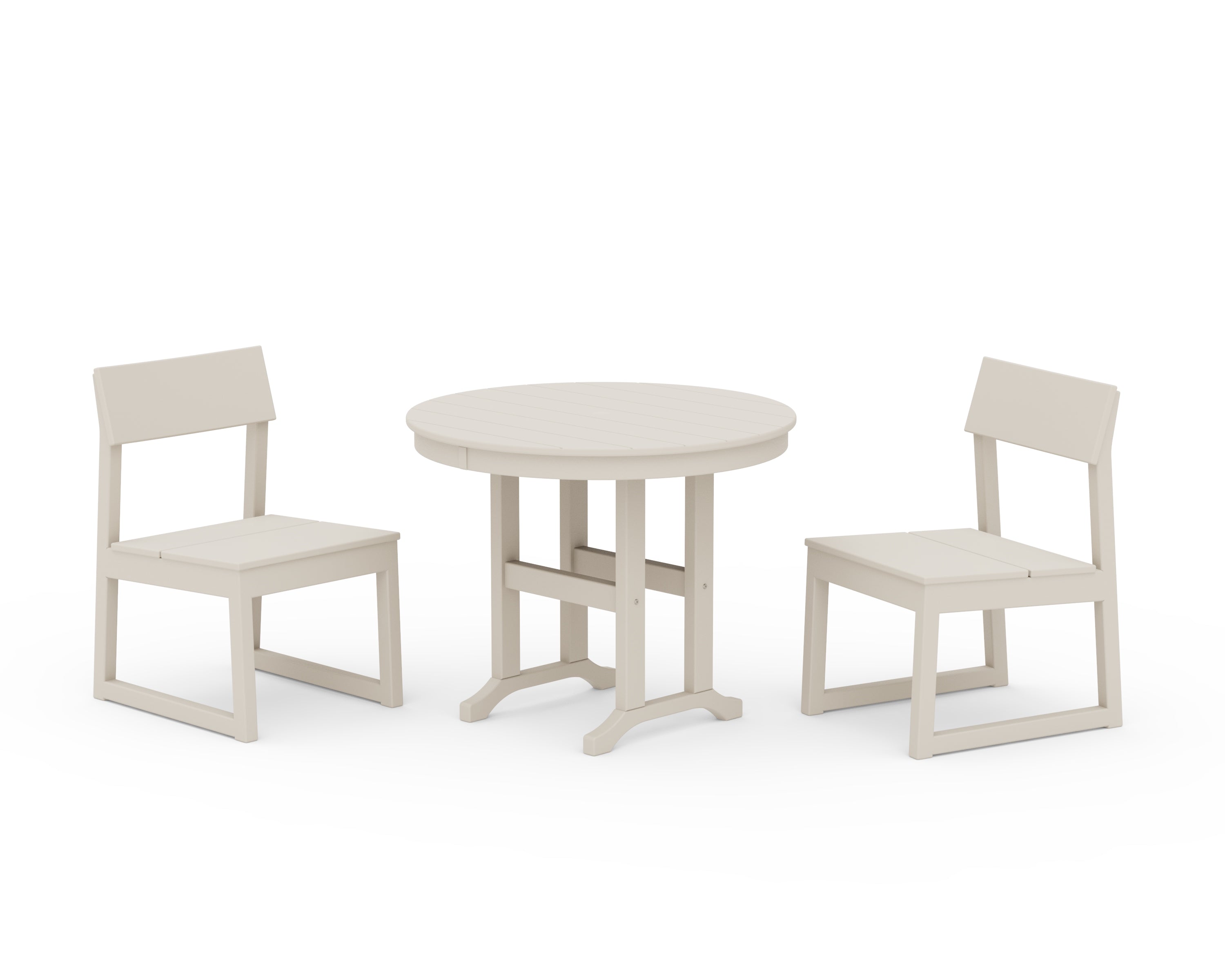 POLYWOOD EDGE Side Chair 3-Piece Round Dining Set in Sand