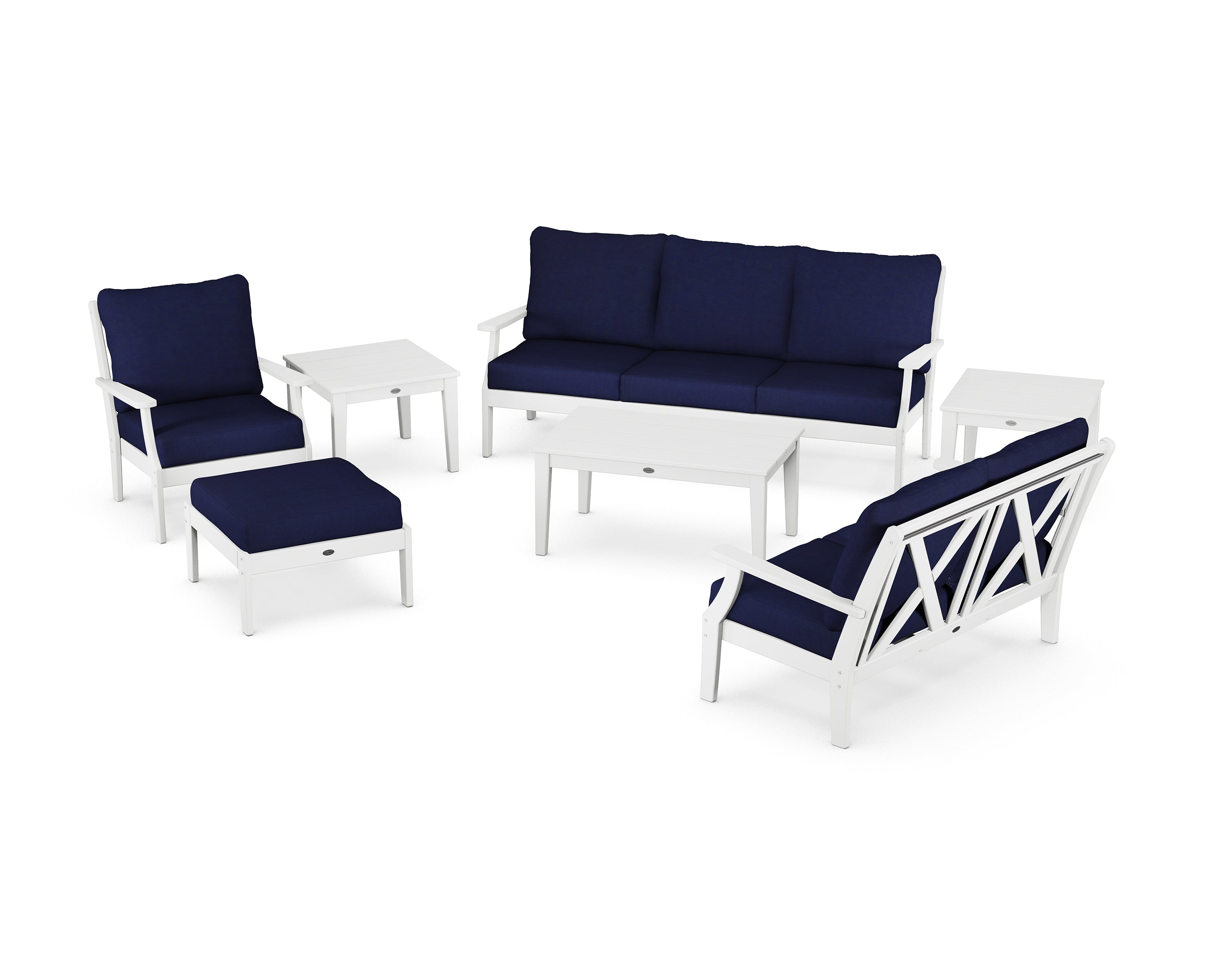 POLYWOOD Braxton 7-Piece Deep Seating Set in White / Navy