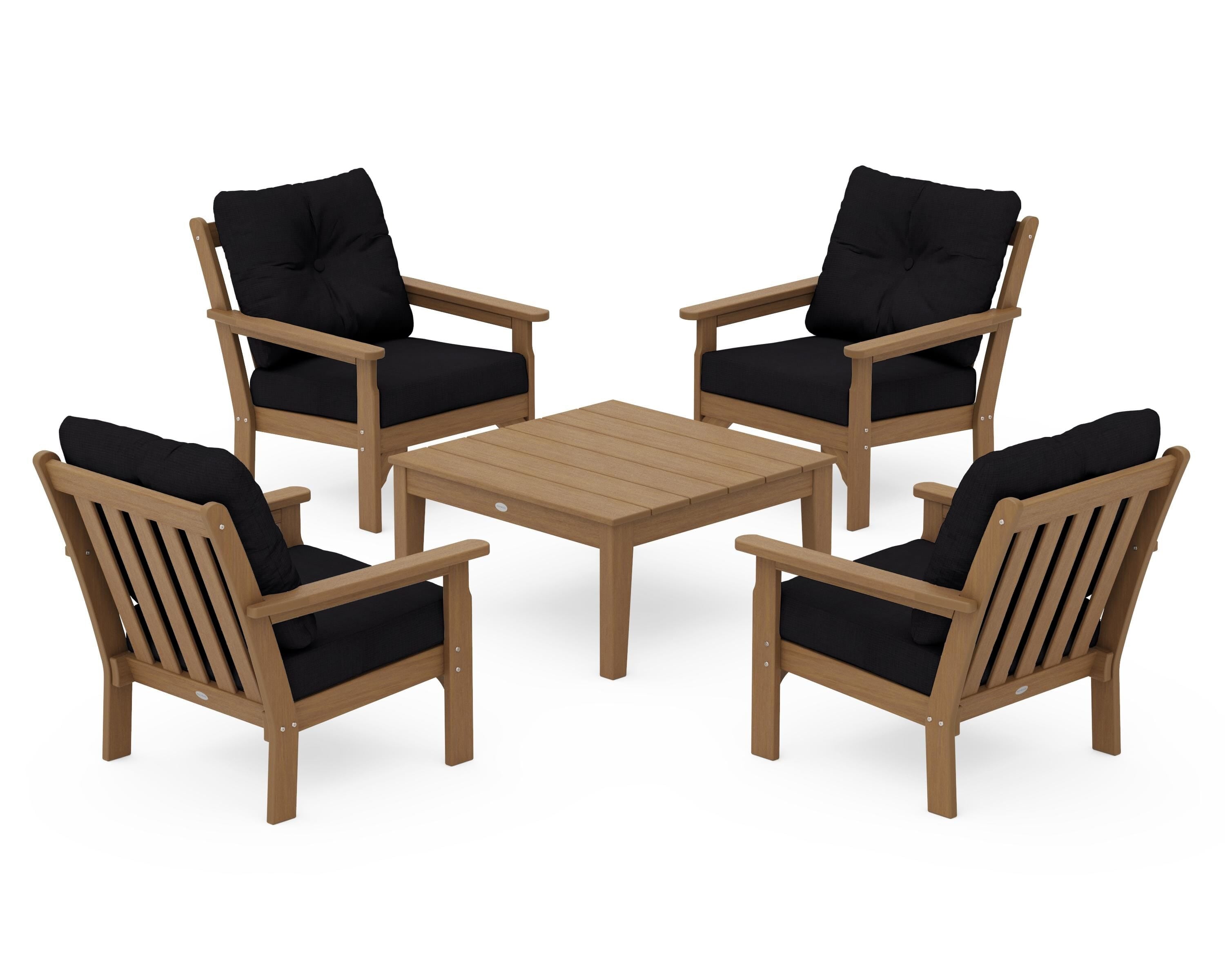 POLYWOOD Vineyard 5-Piece Deep Seating Conversation Set in Natural / Midnight Linen