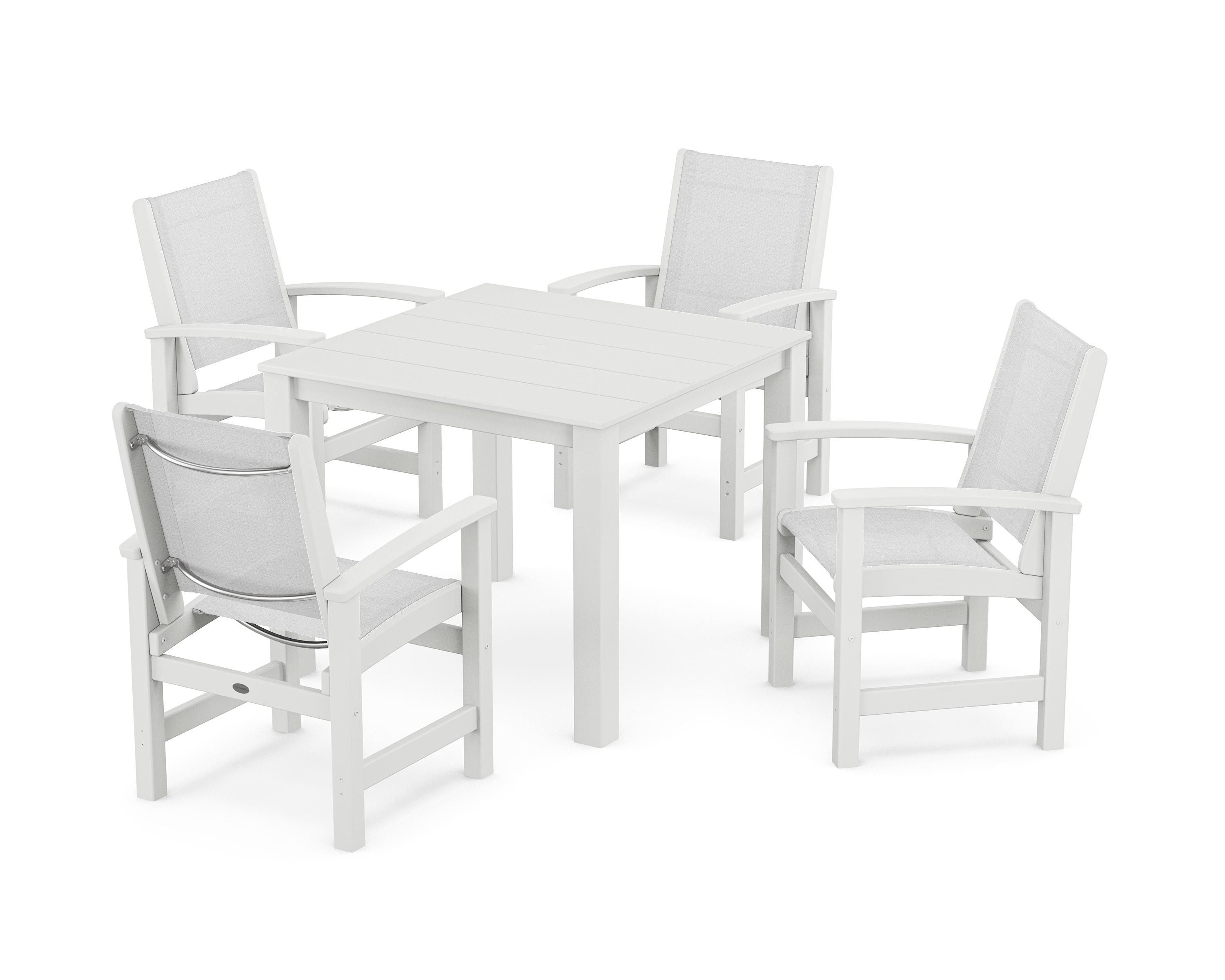 POLYWOOD Coastal 5-Piece Parsons Dining Set in White / White Sling