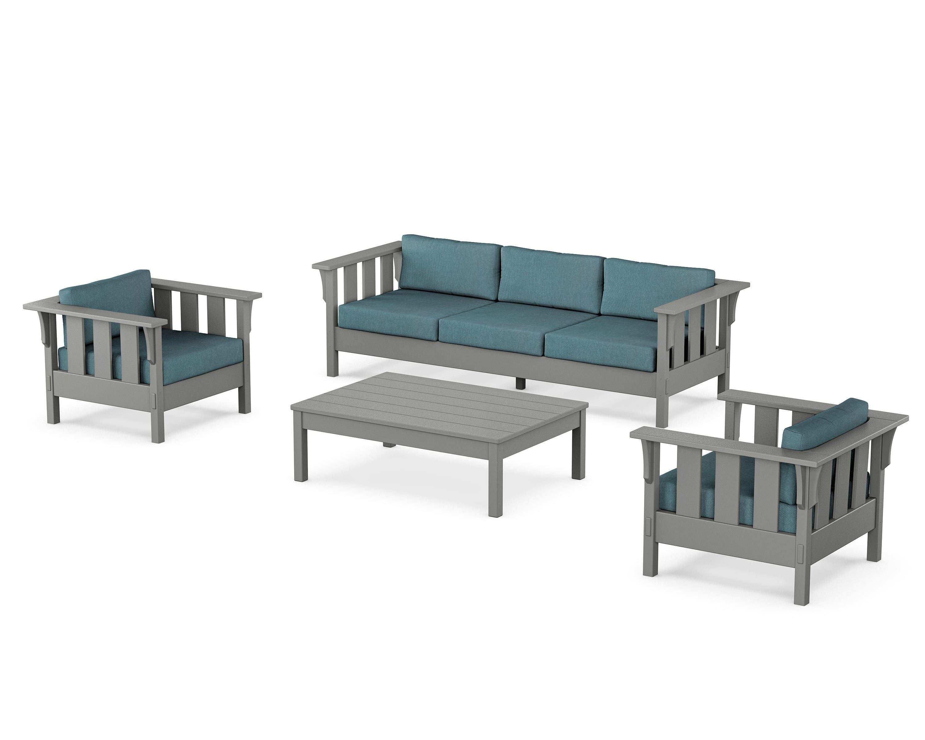 Martha Stewart by POLYWOOD Acadia 4-Piece Deep Seating Set with Sofa in Slate Grey / Ocean Teal