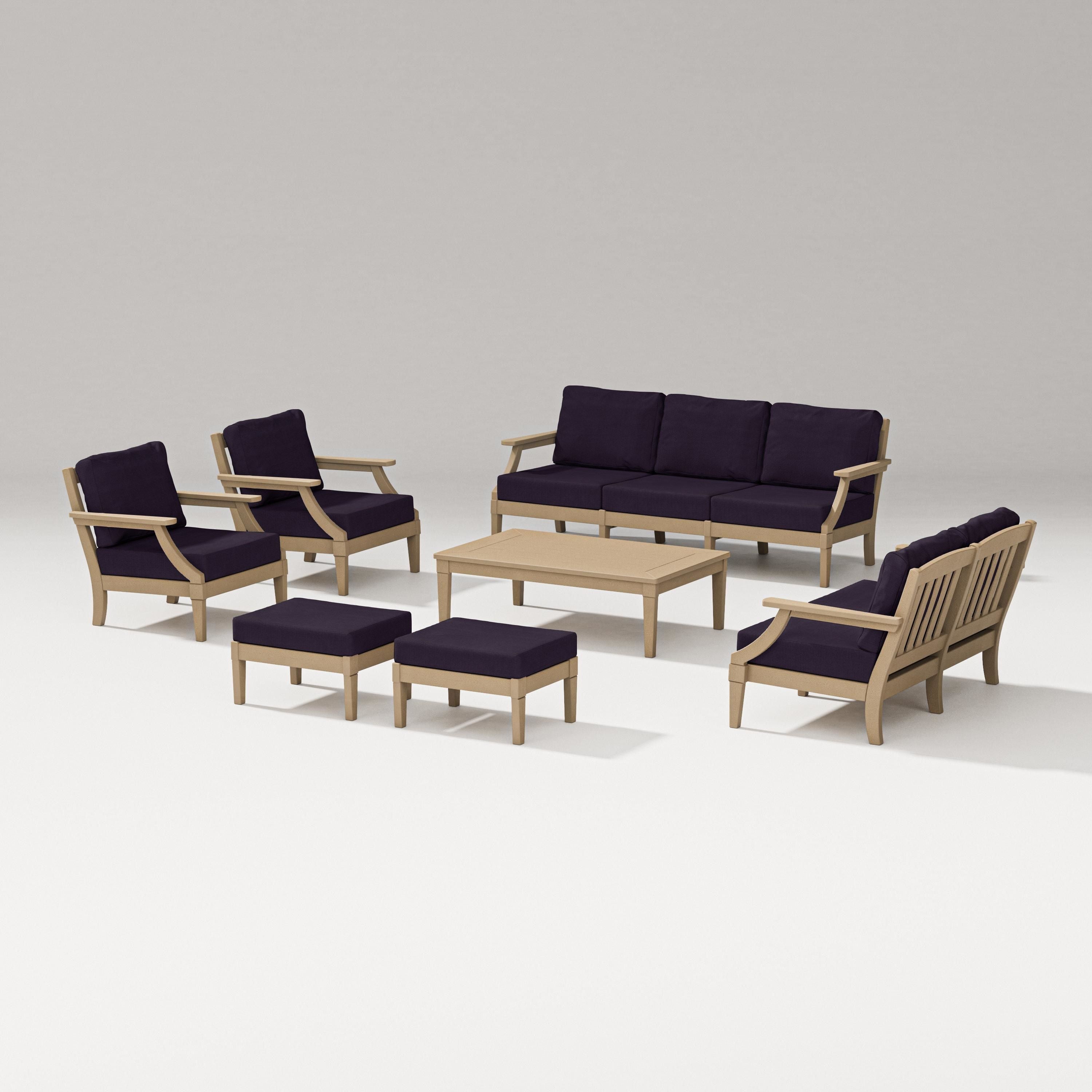PW Designer Series Estate 7-Piece Lounge Sofa Set in Vintage Sahara / Navy Linen