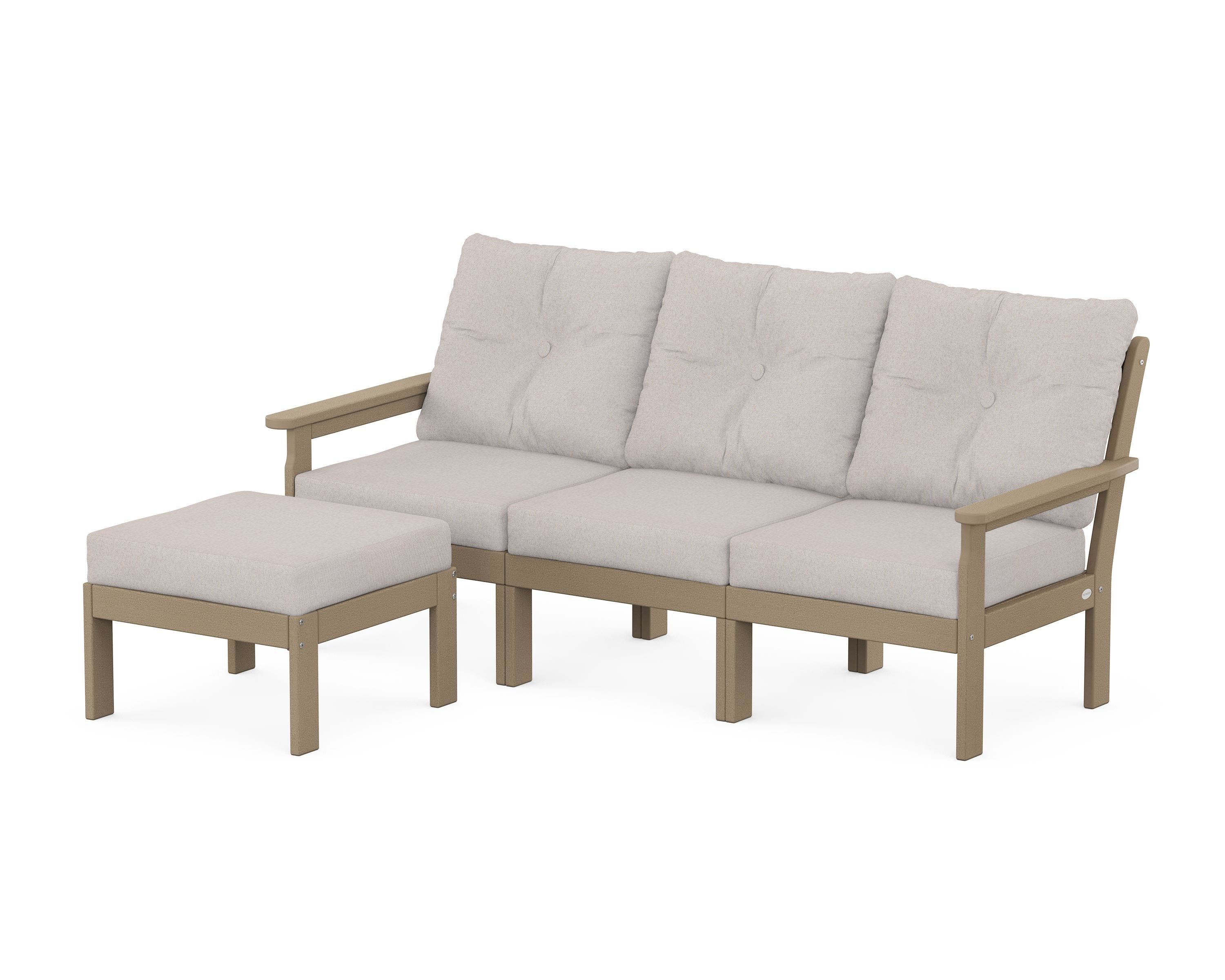 POLYWOOD Vineyard 4-Piece Sectional with Ottoman in Vintage Sahara / Dune Burlap