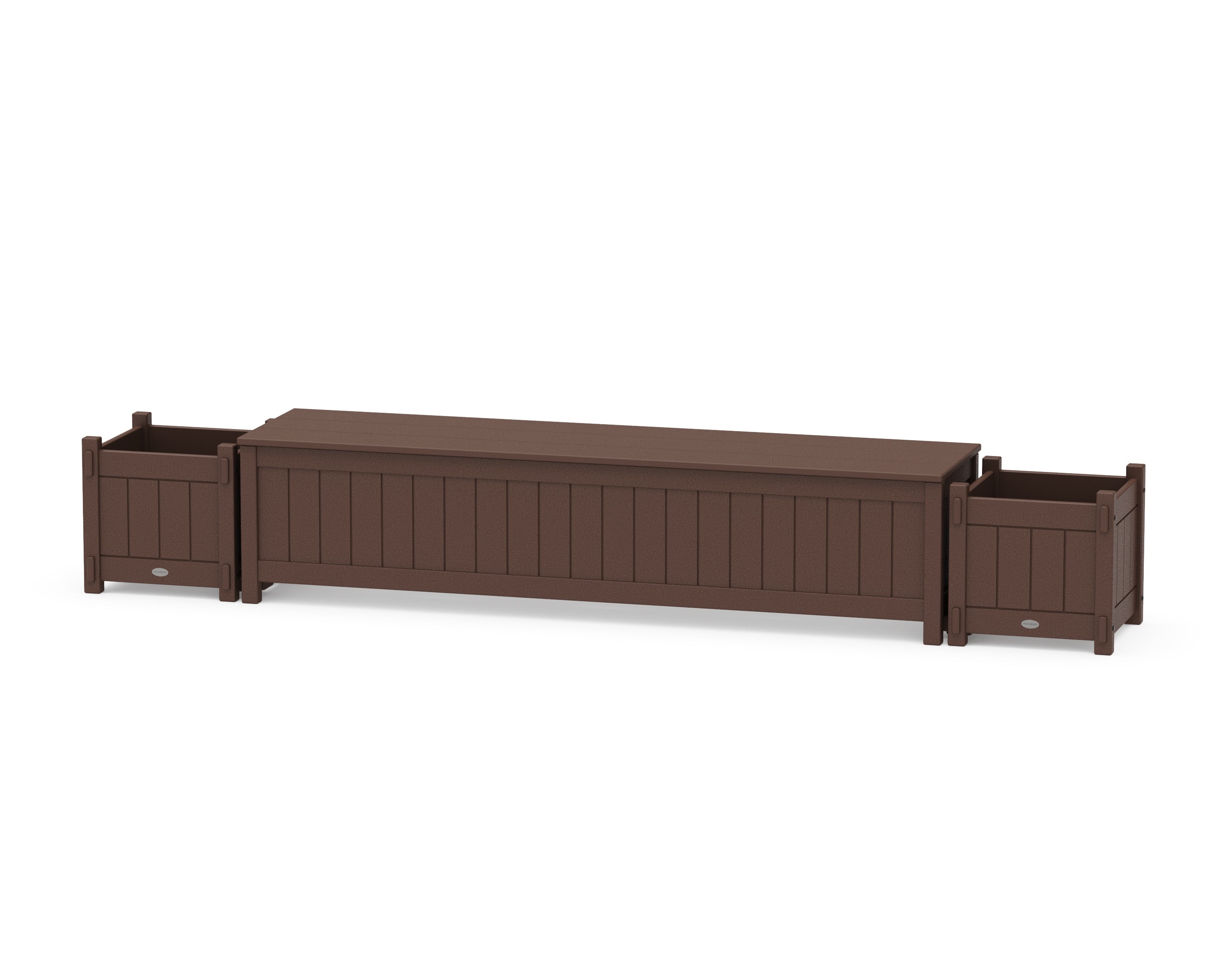 POLYWOOD 72" Vineyard Straight Planter Storage Bench Set in Mahogany