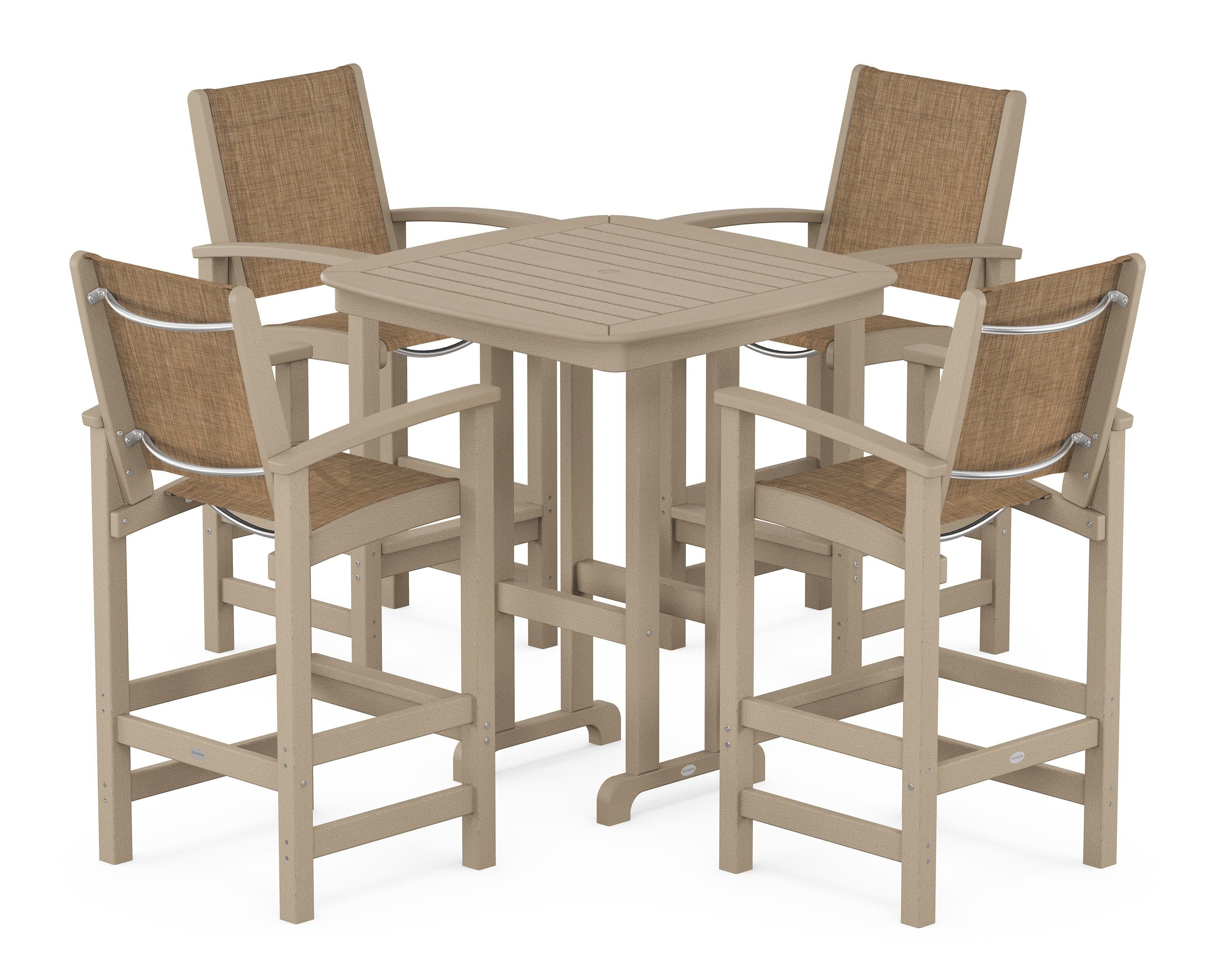 POLYWOOD Coastal 5-Piece Bar Set in Vintage Sahara / Burlap Sling