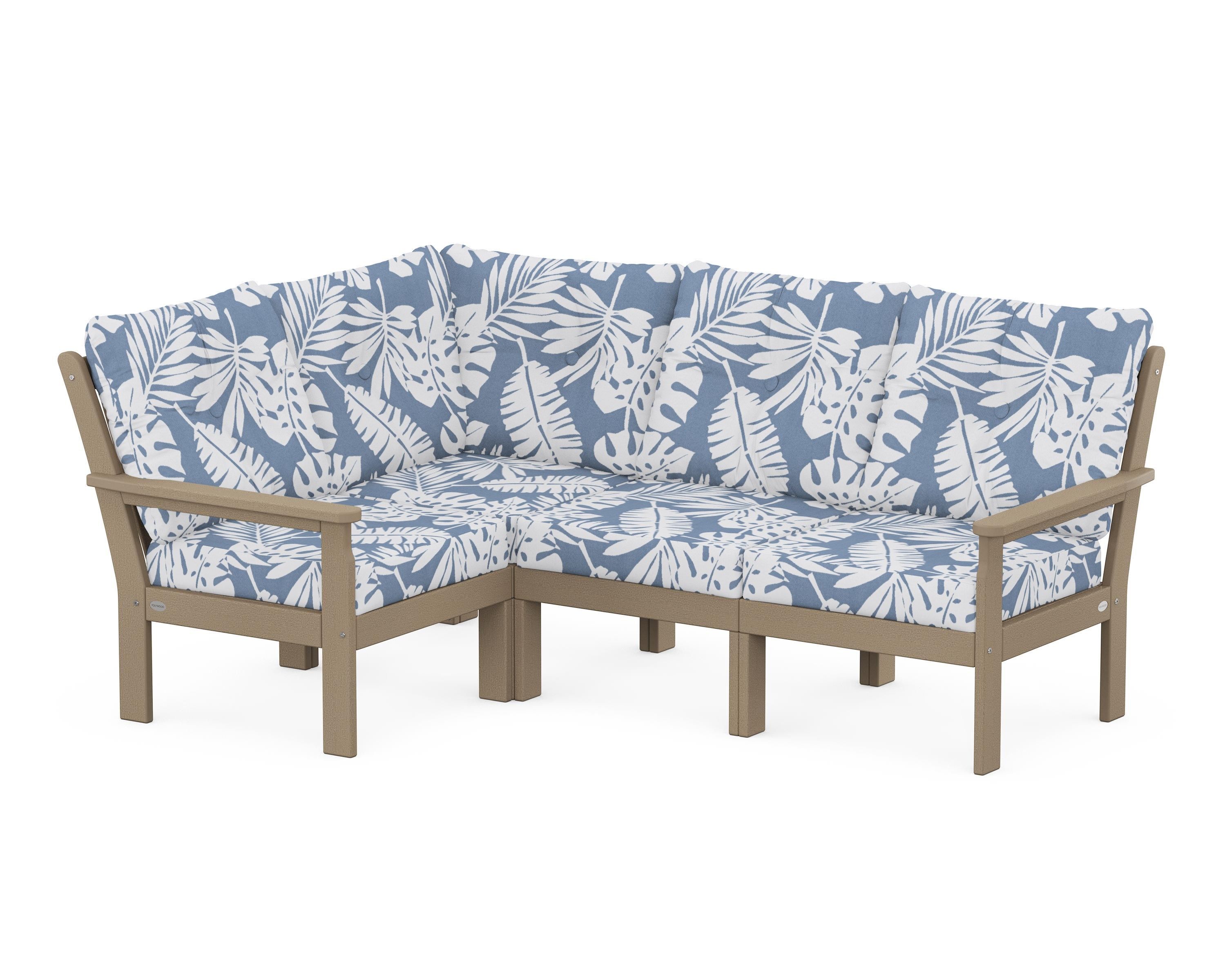 POLYWOOD Vineyard 4-Piece Sectional in Vintage Sahara / Leaf Sky Blue