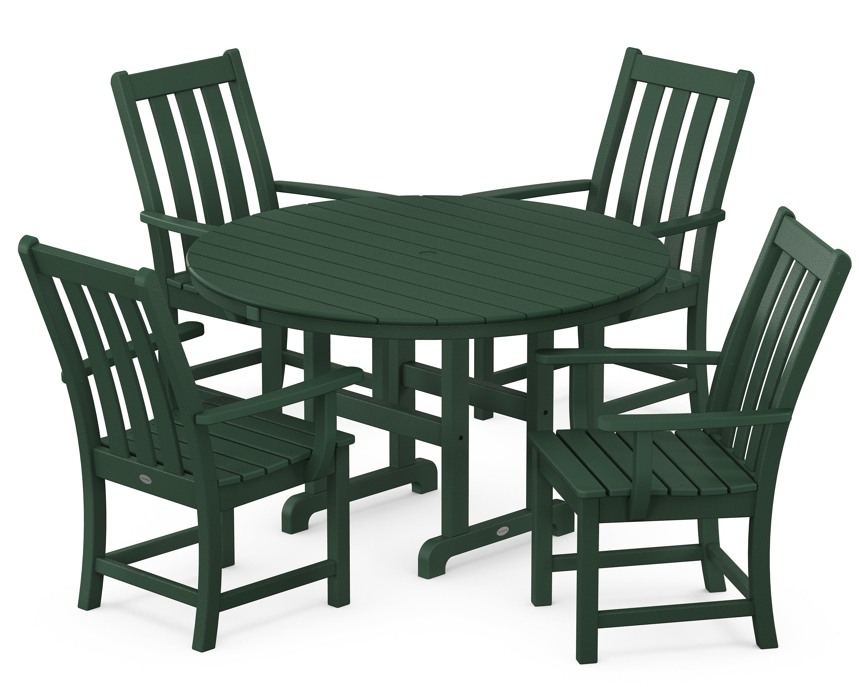 POLYWOOD® Vineyard 5-Piece Round Farmhouse Dining Set in Green