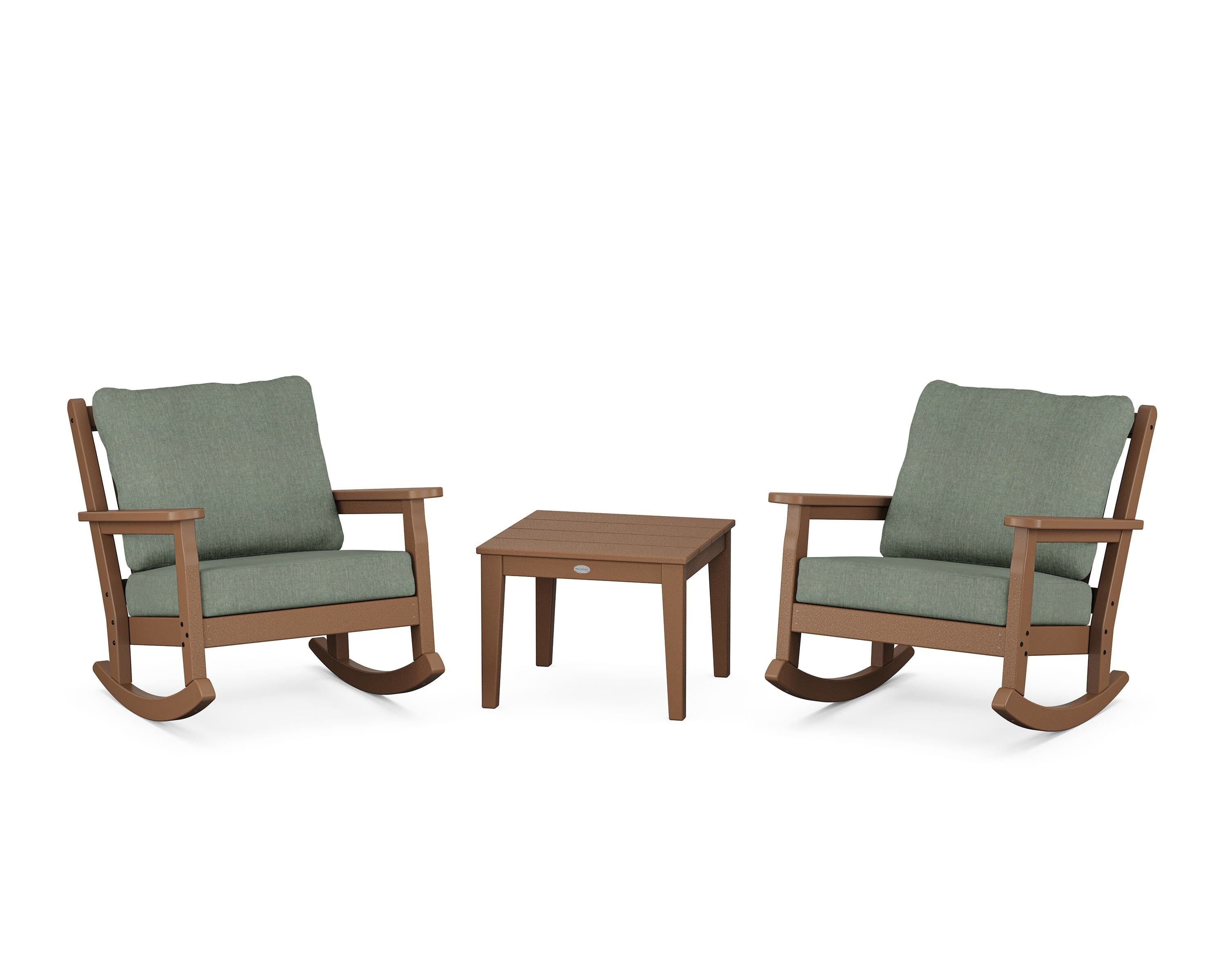 POLYWOOD Chippendale 3-Piece Deep Seating Rocker Set in Teak / Cast Sage