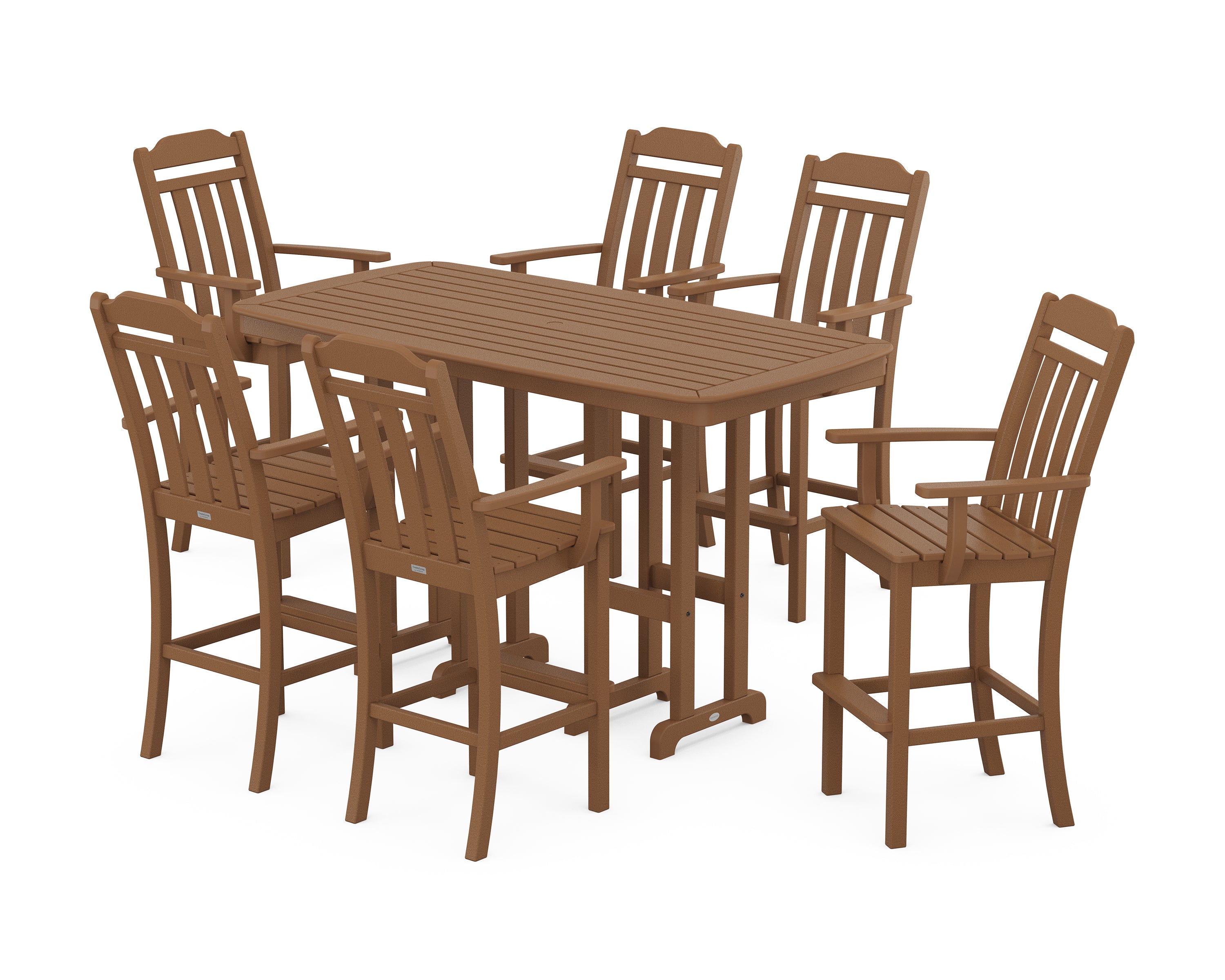 POLYWOOD Country Living Arm Chair 7-Piece Bar Set in Teak