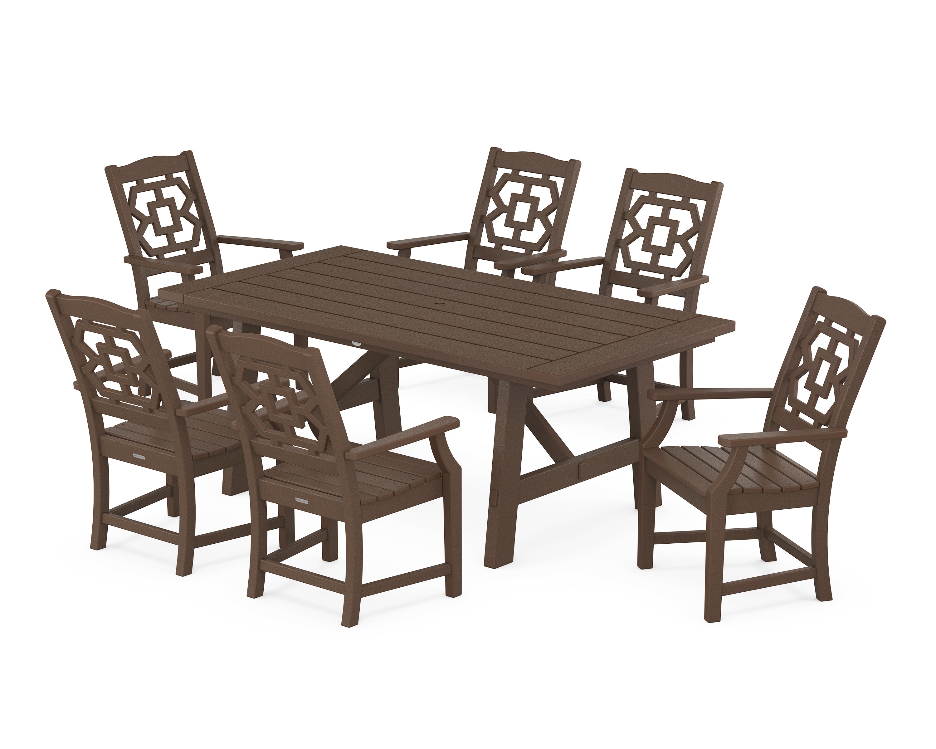 Martha Stewart by POLYWOOD® Chinoiserie Arm Chair 7-Piece Rustic Farmhouse Dining Set in Mahogany