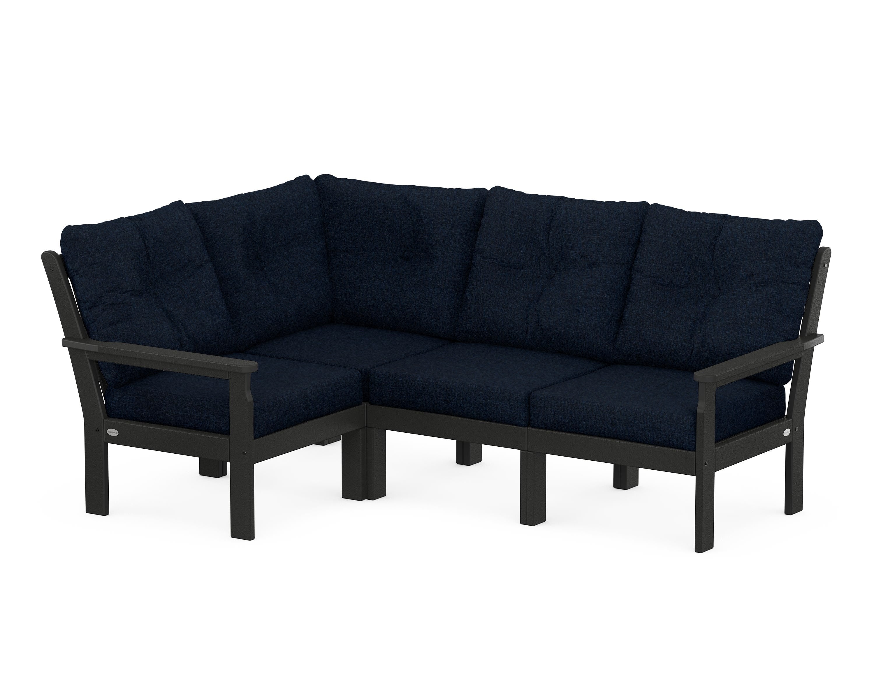 POLYWOOD Vineyard 4-Piece Sectional in Black / Marine Indigo