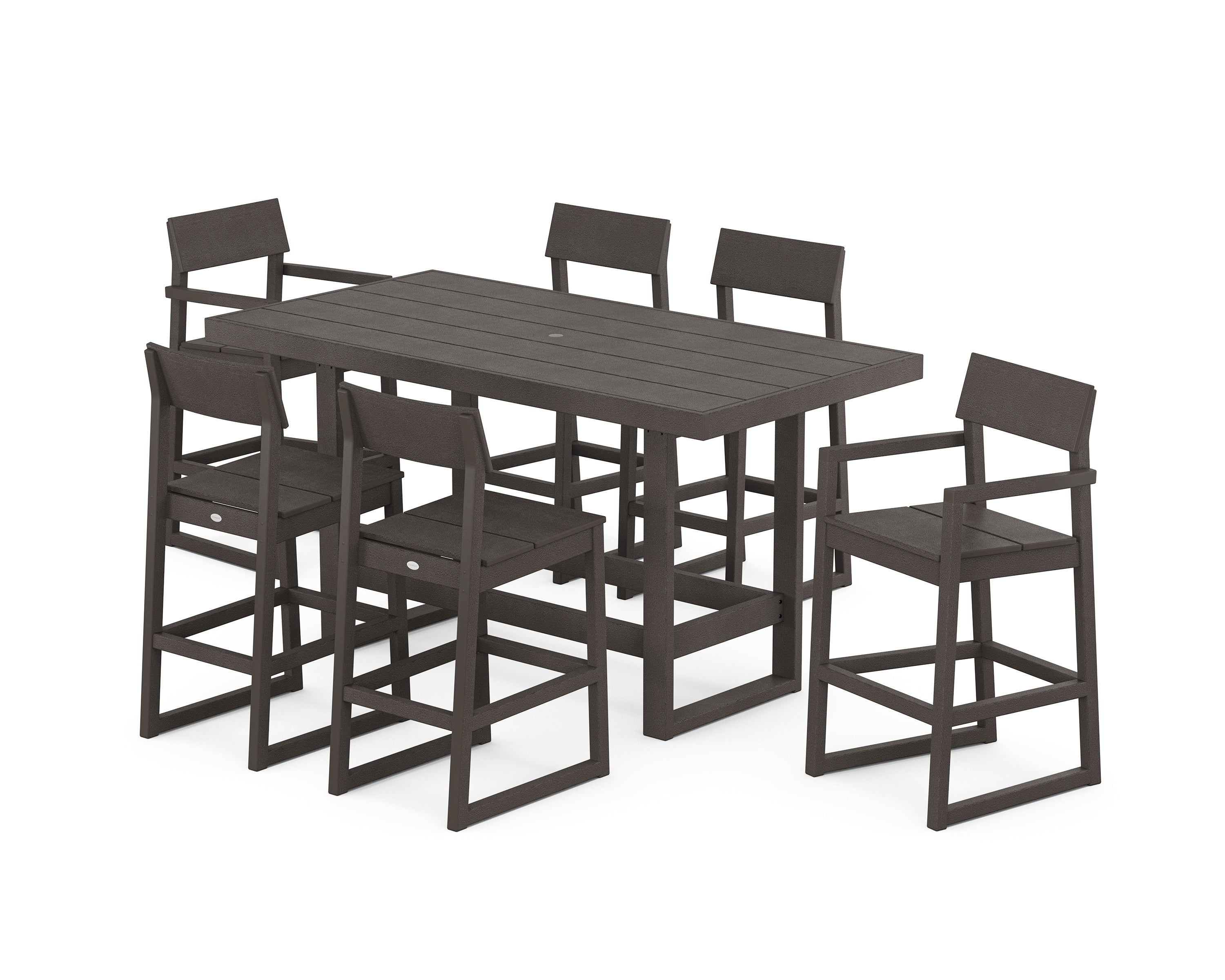 POLYWOOD® EDGE 7-Piece Bar Table Set in Vintage Coffee