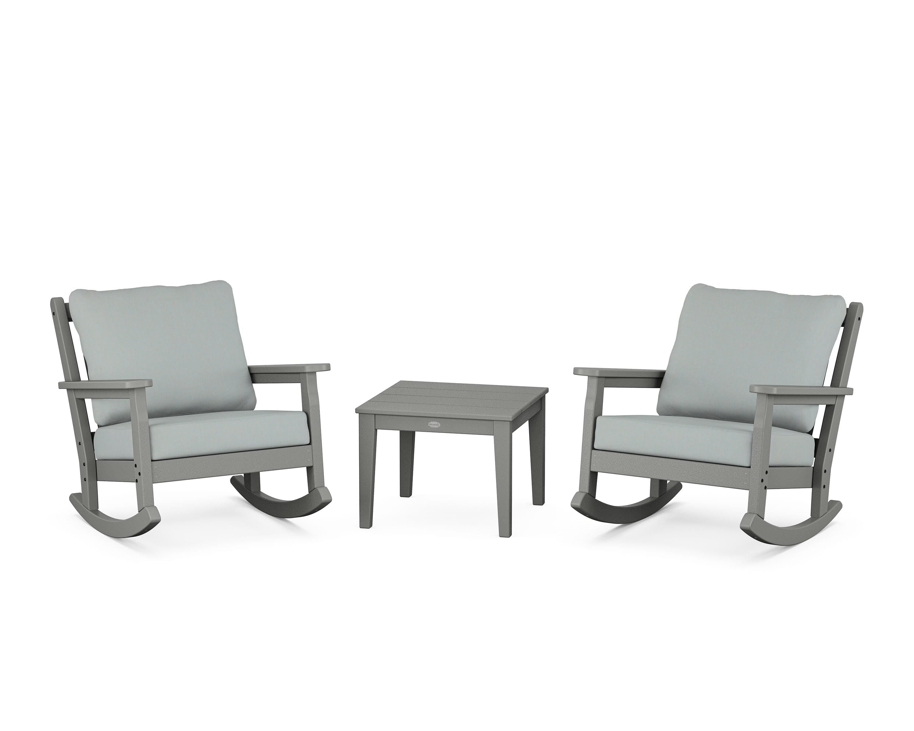 POLYWOOD Chippendale 3-Piece Deep Seating Rocker Set in Slate Grey / Spa